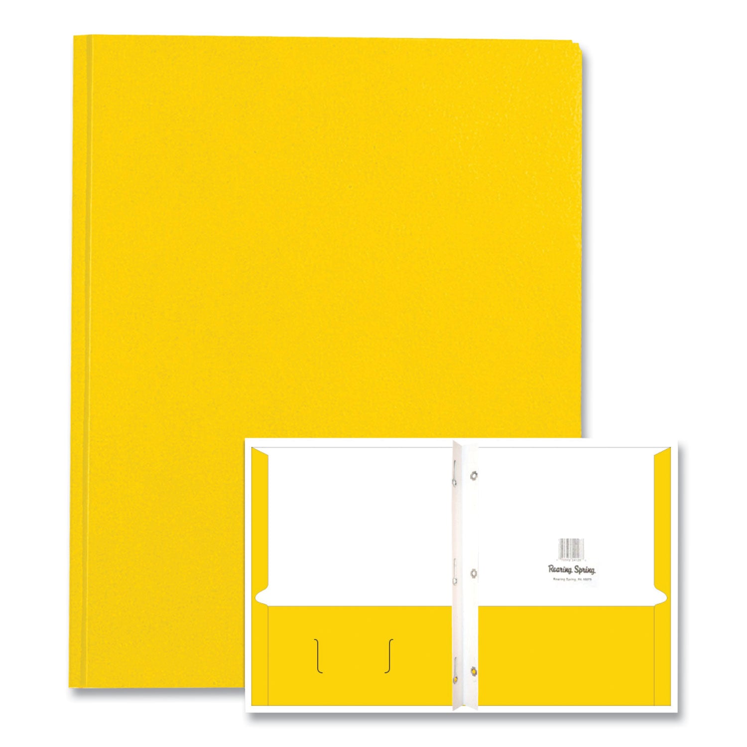 Roaring Spring Letter Fastener Folder - 8 1/2" x 11" - 50 Sheets Capacity - 3 x Prong Fastener(s) - 2 Internal Pocket(s) - 11 pt. - Yellow - 1 Carton