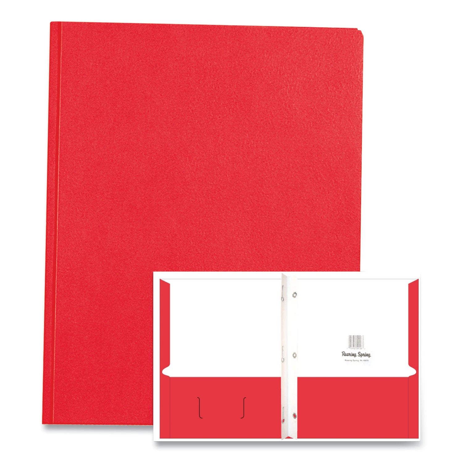 Roaring Spring Letter Fastener Folder - 8 1/2" x 11" - 50 Sheets Capacity - 3 x Prong Fastener(s) - 2 Internal Pocket(s) - 11 pt. - Red - 1 Carton