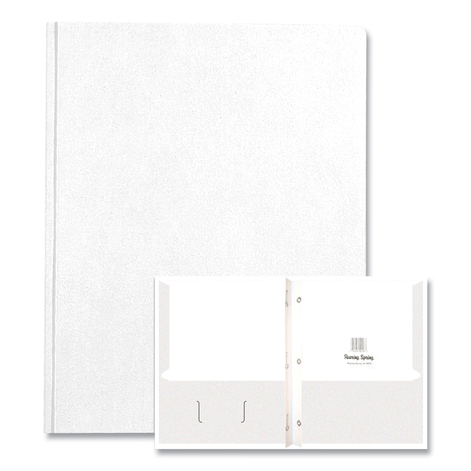 Roaring Spring Letter Fastener Folder - 8 1/2" x 11" - 50 Sheets Capacity - 3 x Prong Fastener(s) - 2 Internal Pocket(s) - 11 pt. - White - 1 Carton