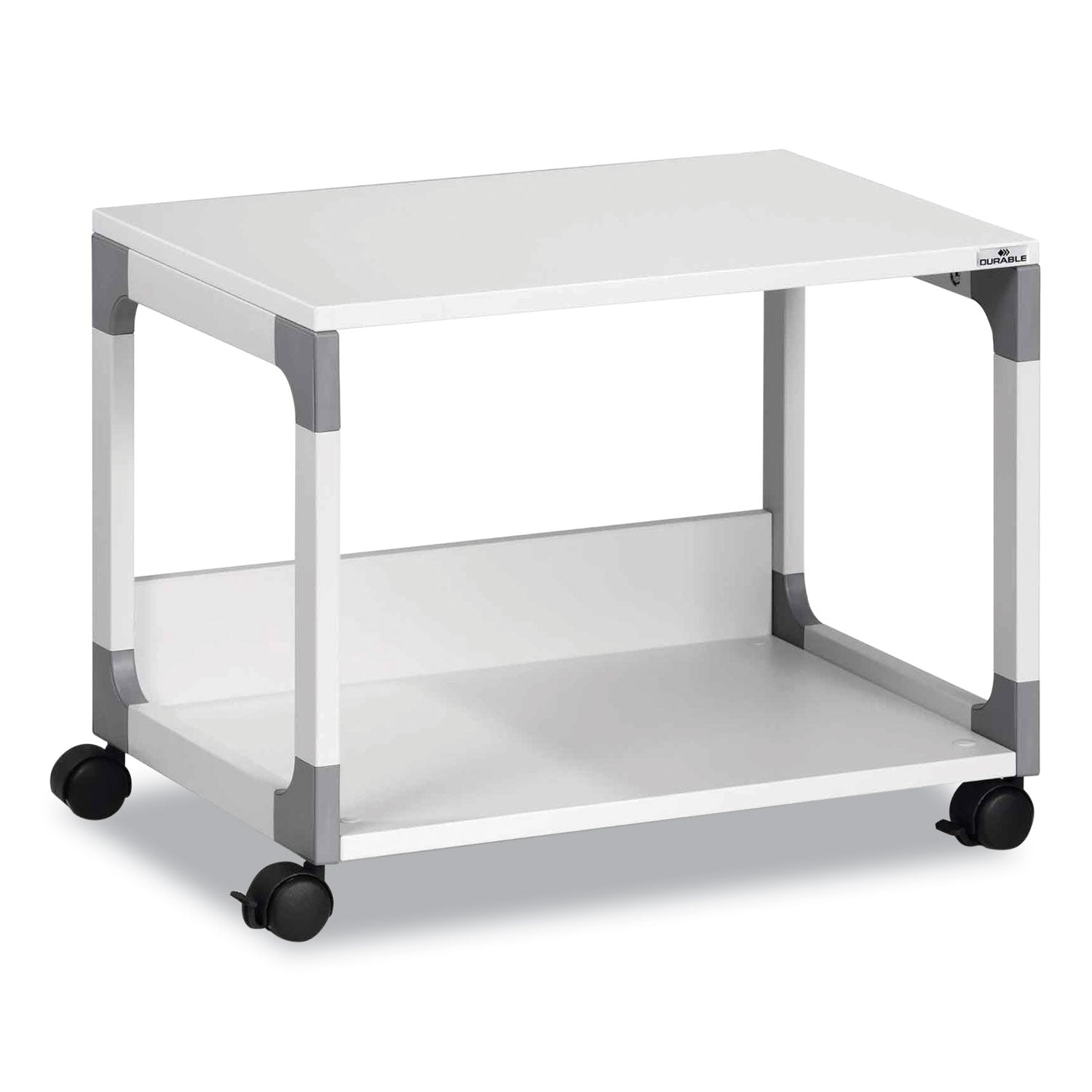 DURABLE System 48 Multifunction Trolley, 2 Shelves, 4 Casters, Plastic/Steel/Melamine Faced Chipboard, 23.62" W x 17.01" D x 18.78" H, Metal Frame, Gray, 1 Each