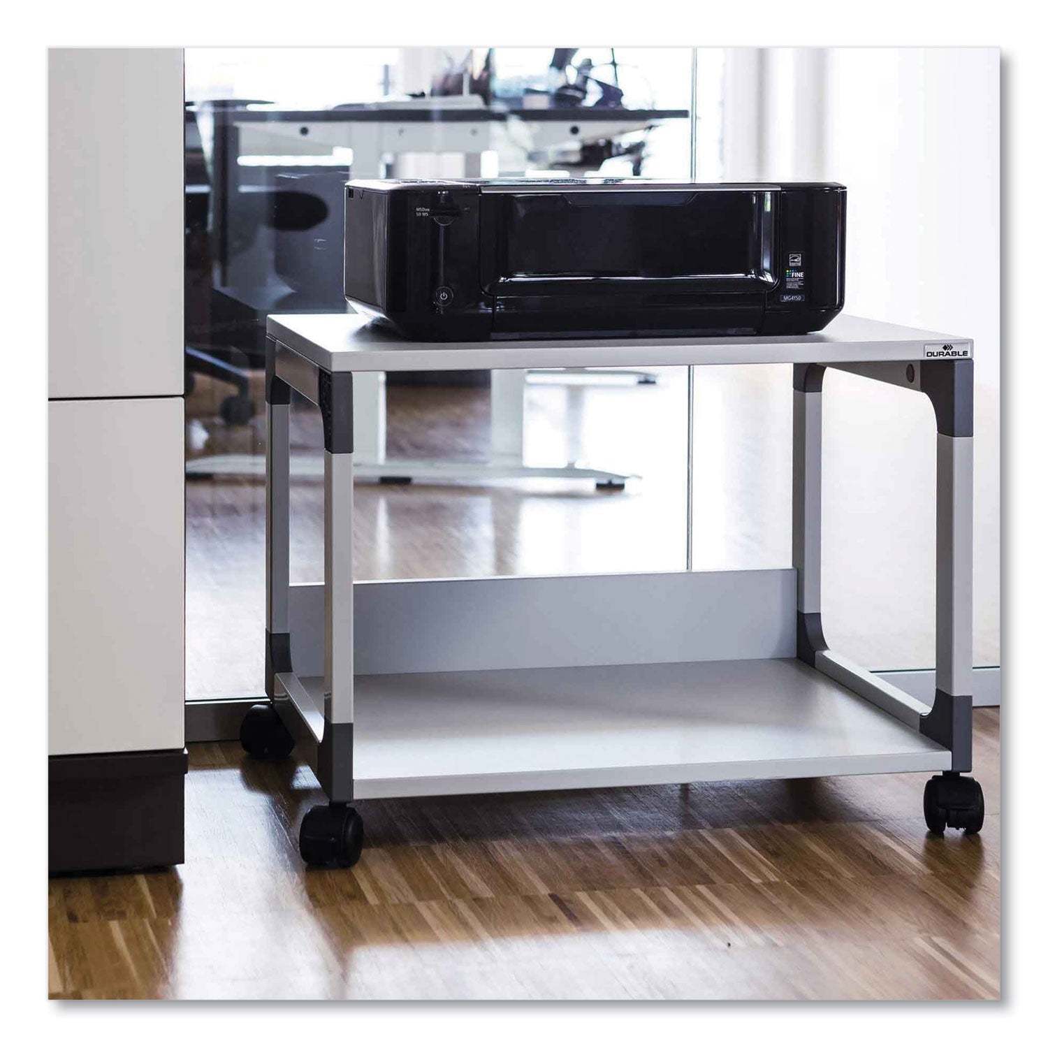DURABLE System 48 Multifunction Trolley, 2 Shelves, 4 Casters, Plastic/Steel/Melamine Faced Chipboard, 23.62" W x 17.01" D x 18.78" H, Metal Frame, Gray, 1 Each