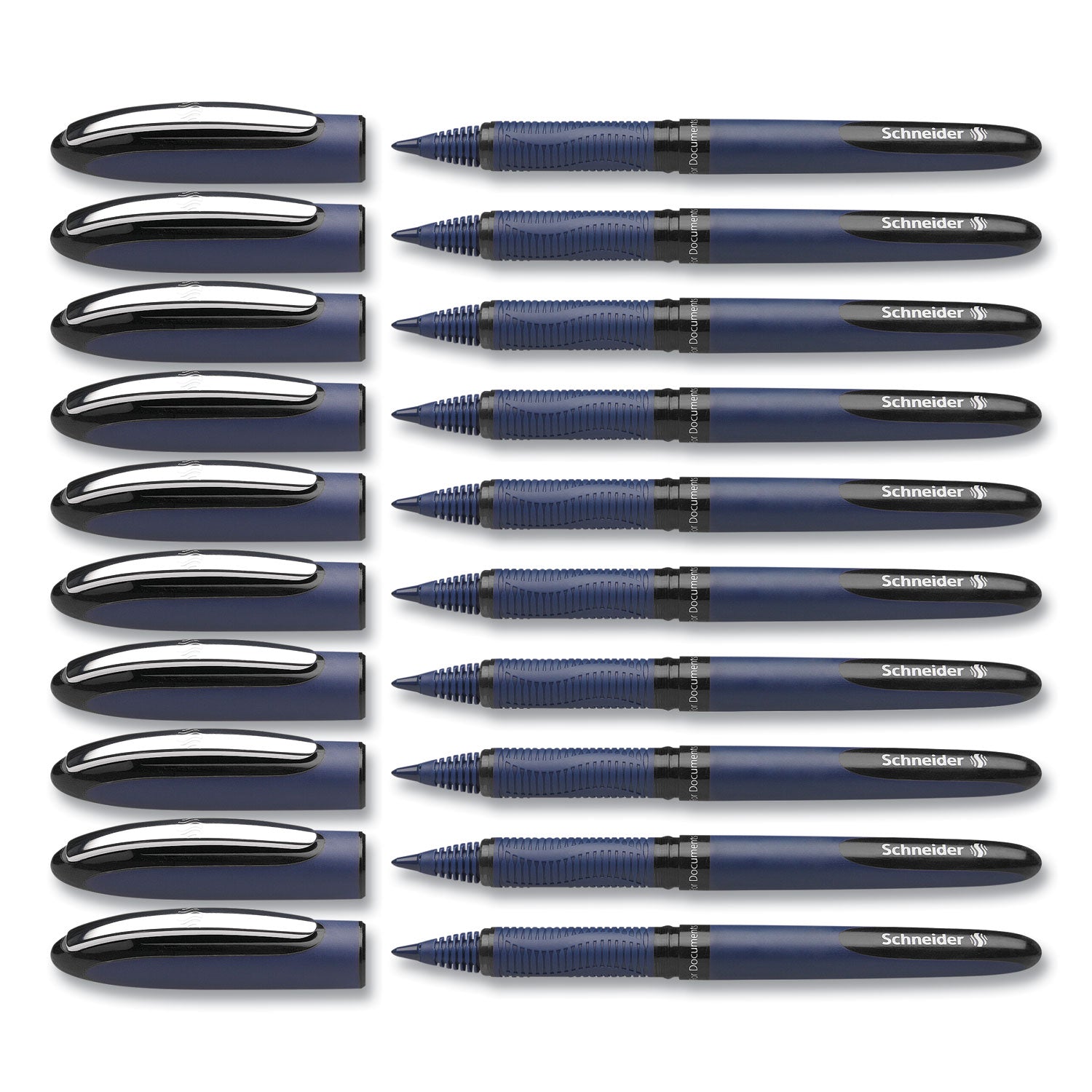 Schneider One Business Rollerball - 0.6 mm Medium Pen Point - Black Ink - Black, Dark Blue Barrel - 10 / Pack