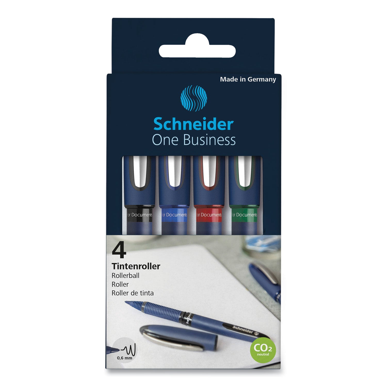 Schneider One Business Rollerball - 0.6 mm Pen Point - Black, Red, Blue, Green Ink - Writing, Document - 1 Each