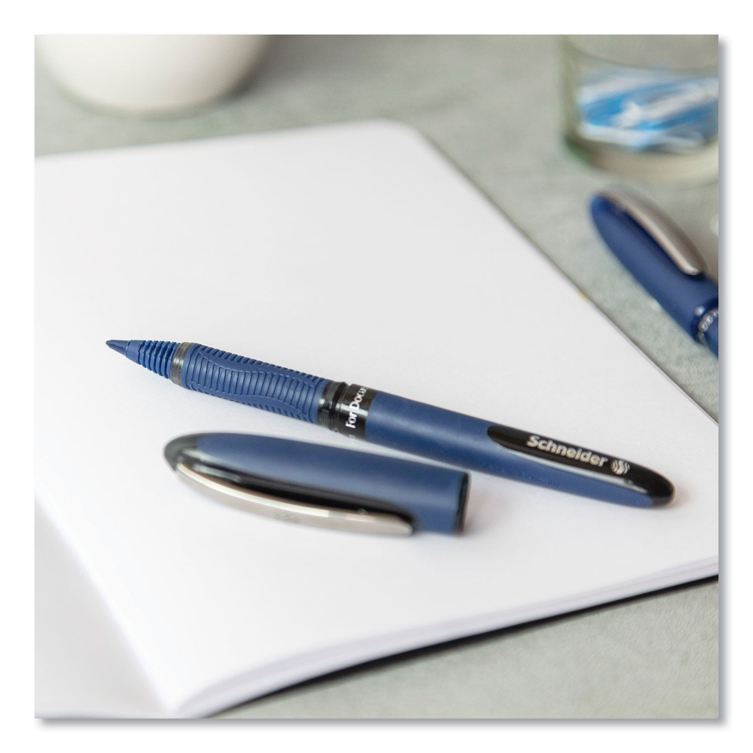 Schneider One Business Rollerball - 0.6 mm Medium Pen Point - Black Ink - Black, Dark Blue Barrel - 10 / Pack