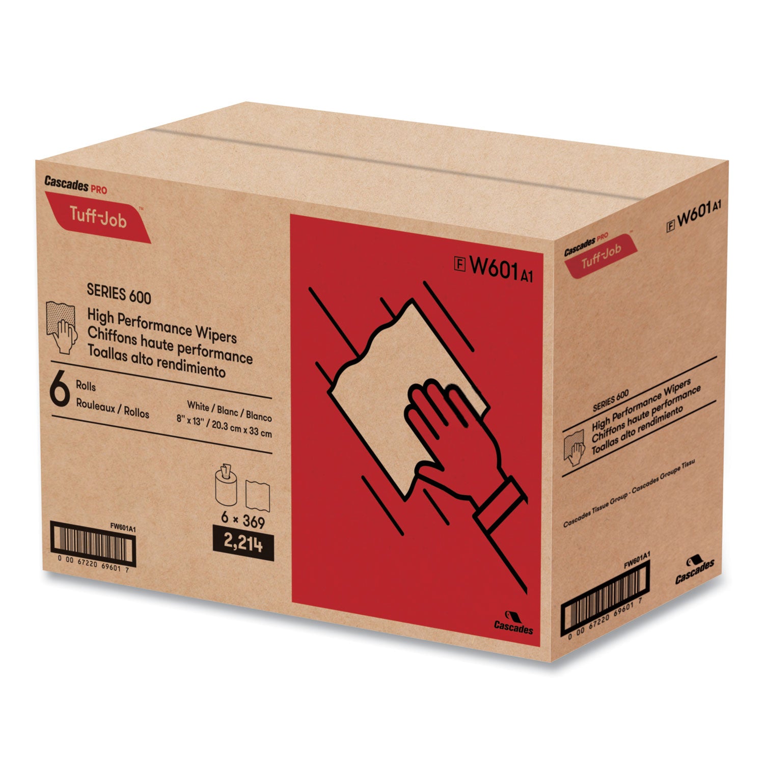 Tuff-Job Spunlace Towels, Centerpull Roll, 8 x 13, White, 369 Sheets/Roll, 6/Carton