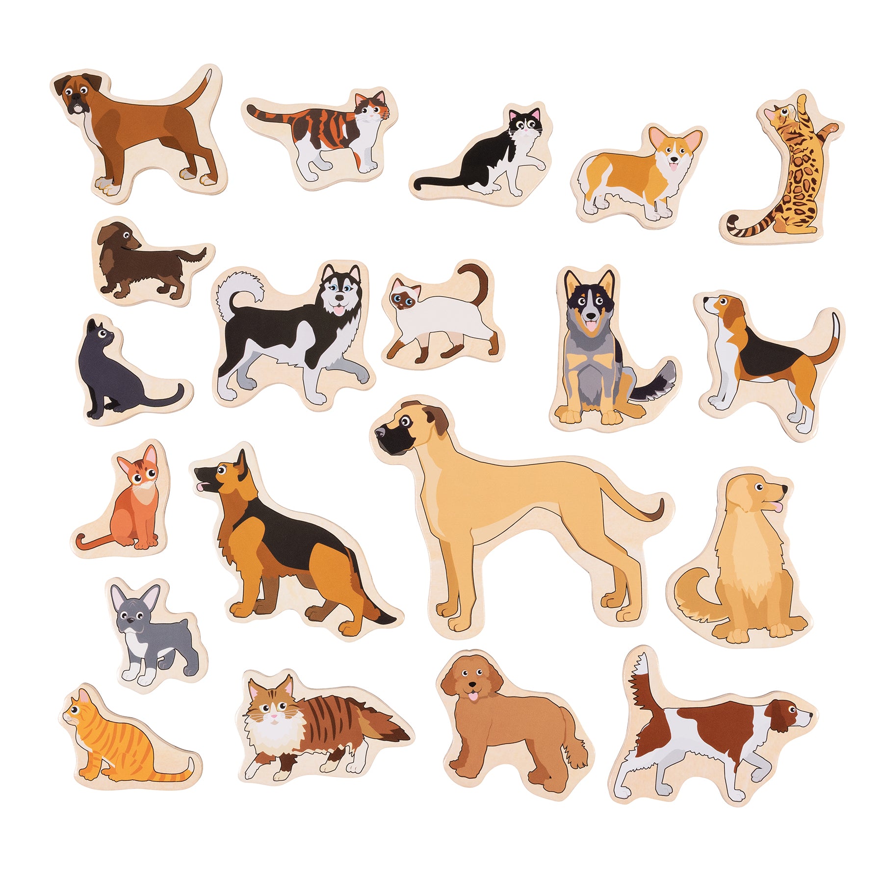 Wooden Magnets - Cats & Dogs - Set of 20