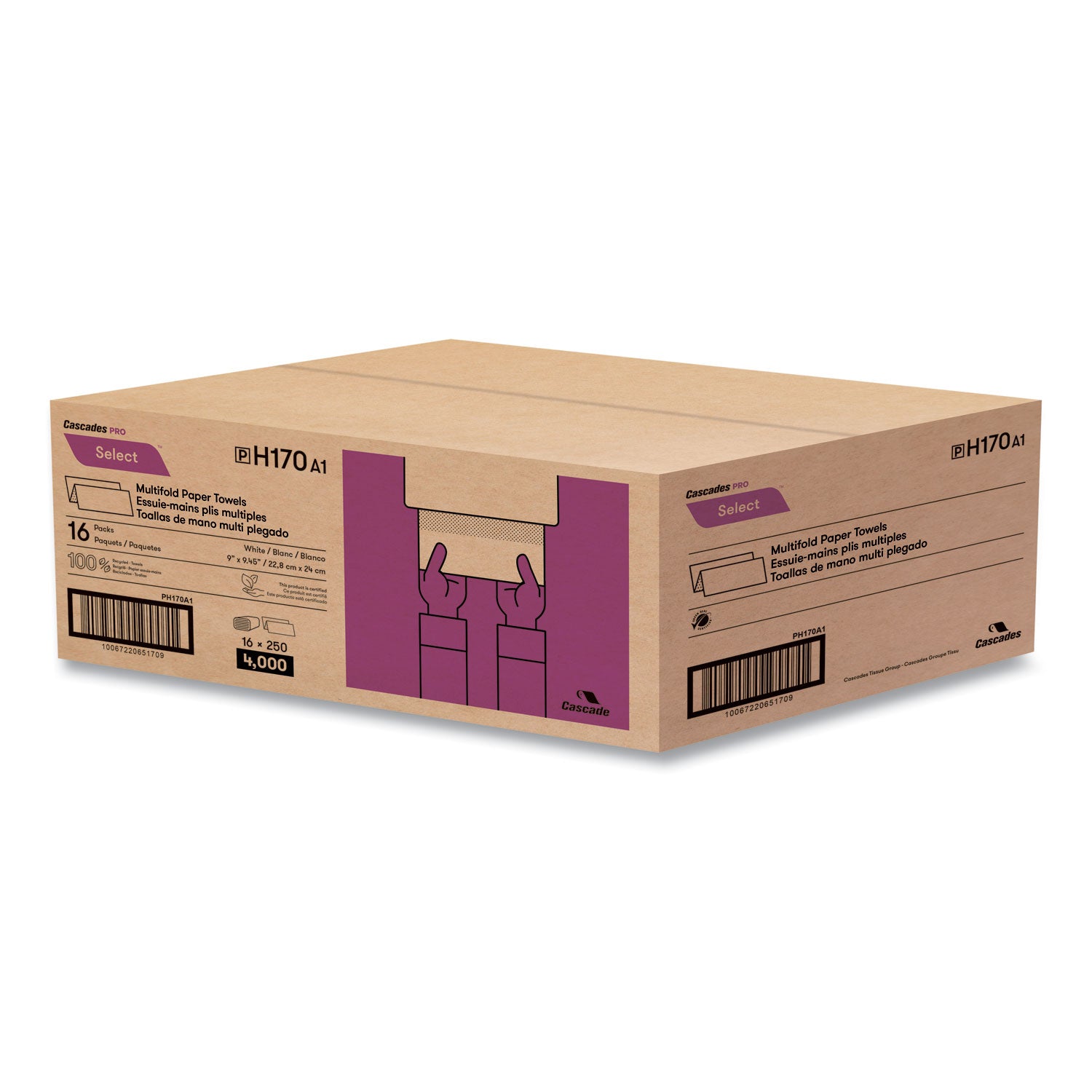 1 Ply - Multifold - 9.10" Width x 9.40" Length - White - Fiber - 16 / Case