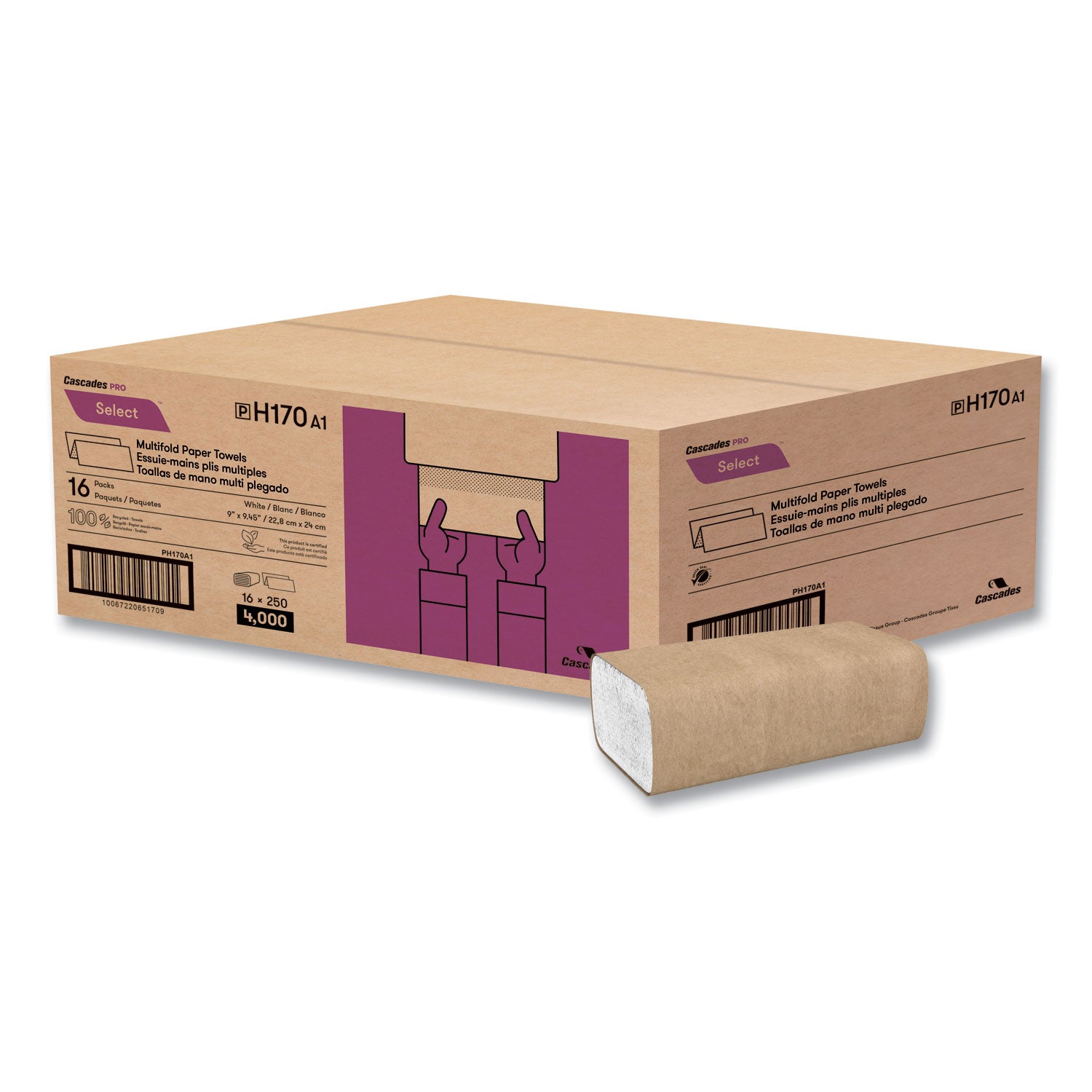 1 Ply - Multifold - 9.10" Width x 9.40" Length - White - Fiber - 16 / Case