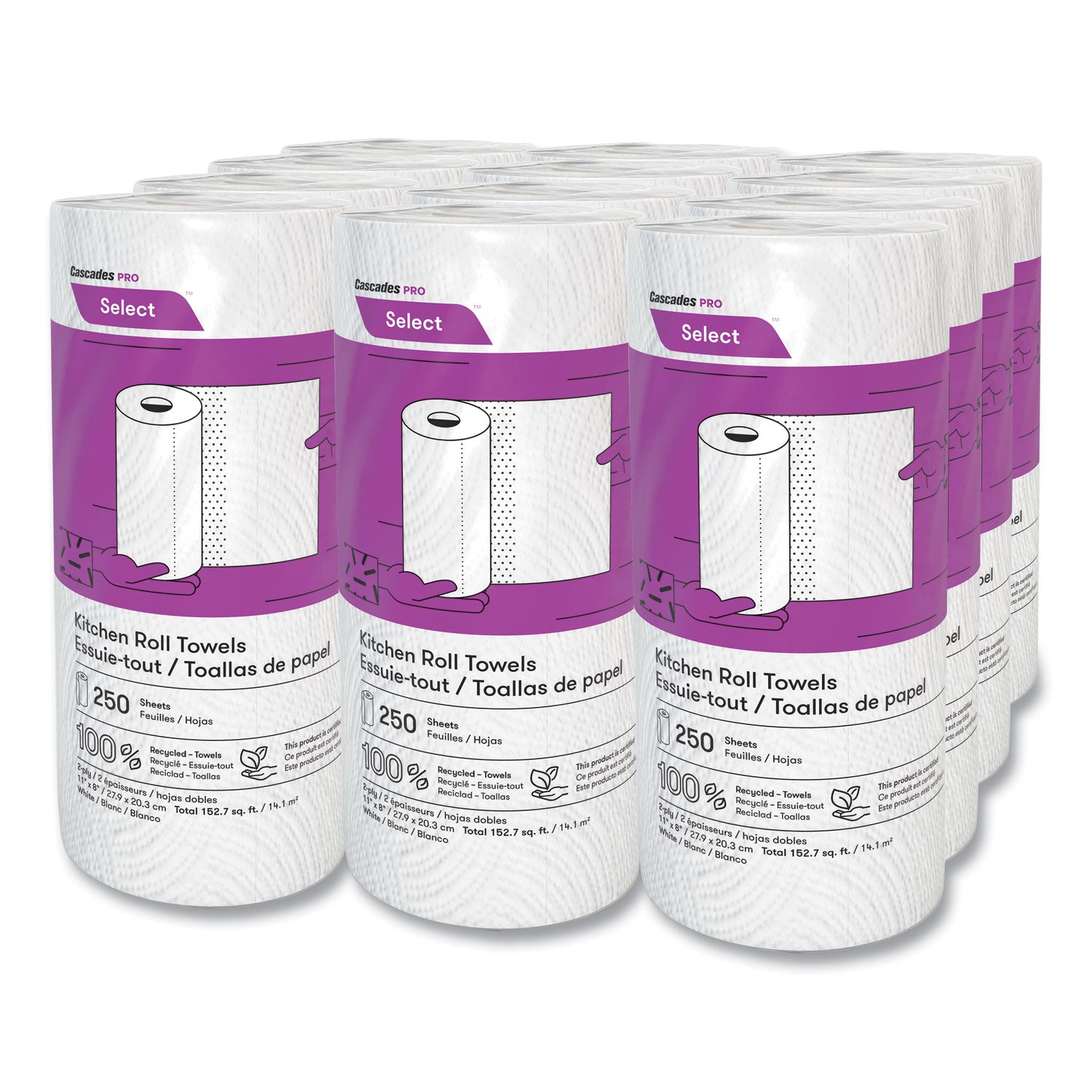 Select Kitchen Roll Towels, 2-Ply, 8 X 11, 250/roll, 12/carton