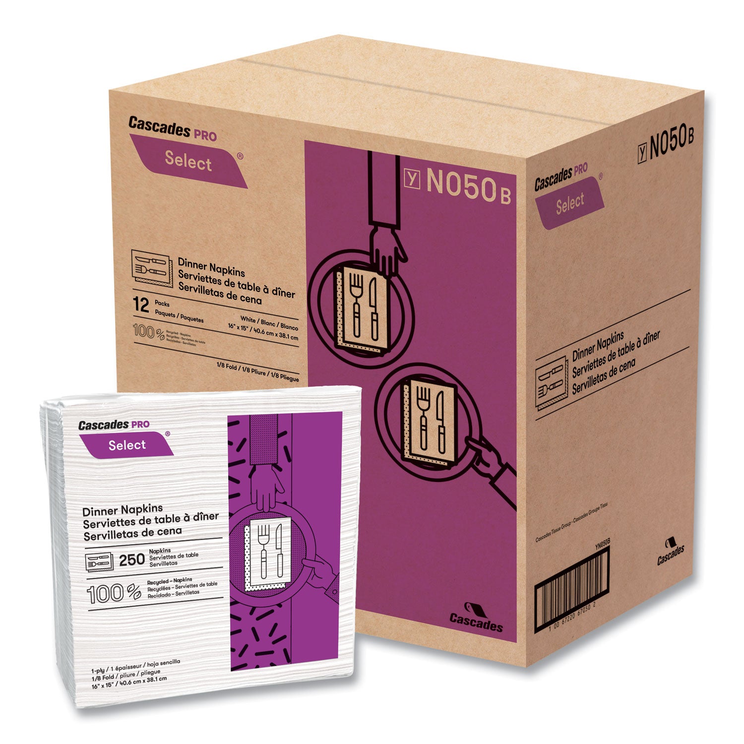 Select Dinner Napkins, 1-Ply, White, 15.5 X 16, 250/pack, 12/carton