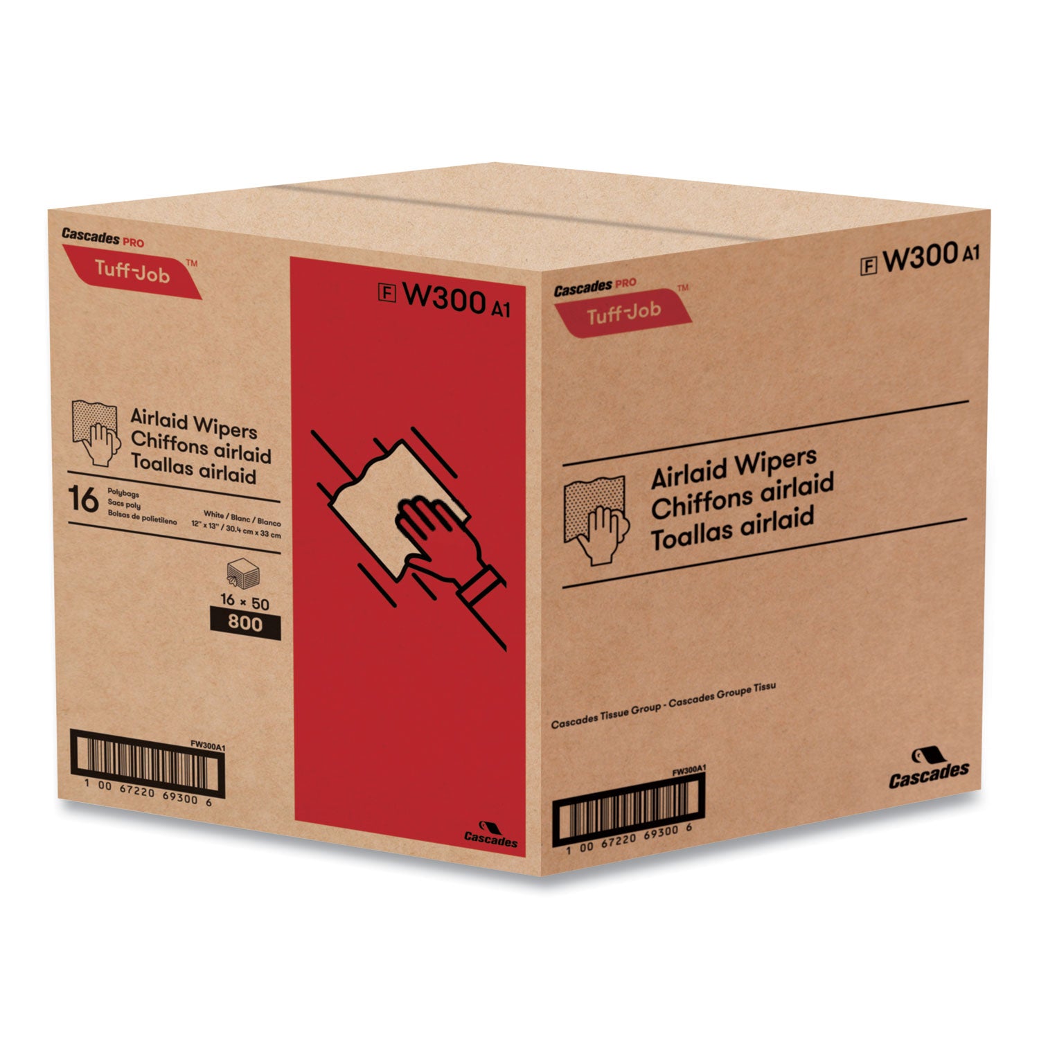 1 Ply - Quarter-fold - 12" Width x 13" Length - White - Wood Pulp - 16 / Carton