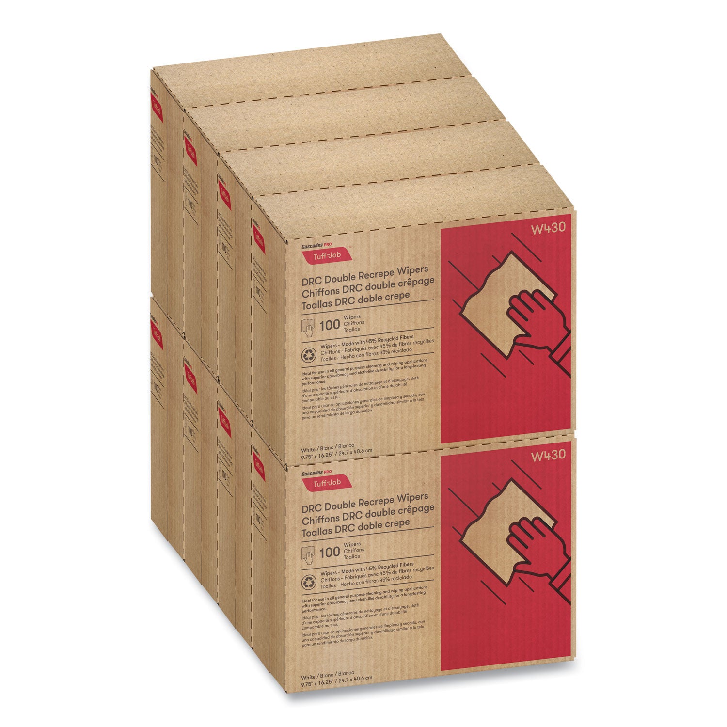 Tuff-Job Double Recrepe Wipers, 9.75 X 16.5, White, 100/box, 8 Box/carton
