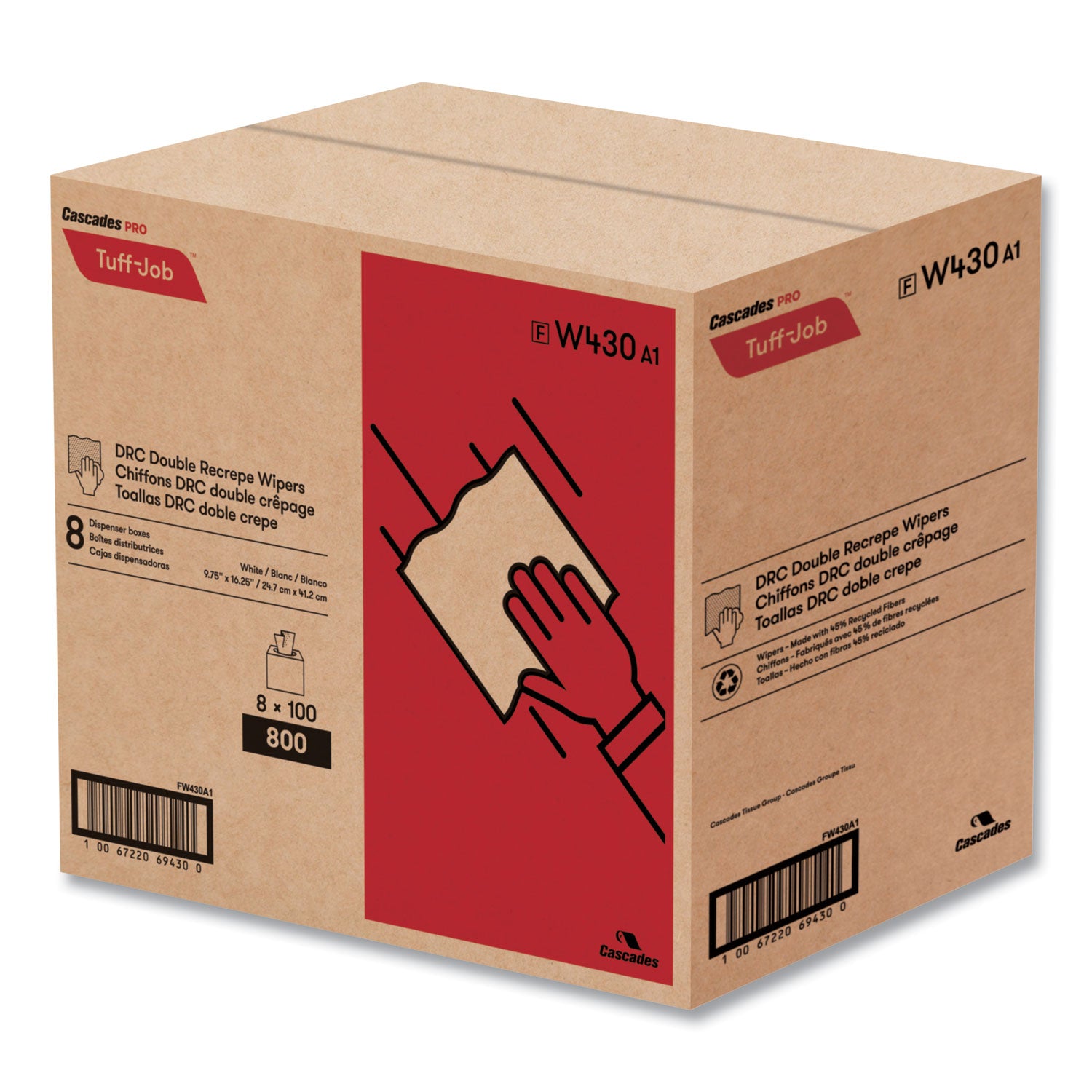 Tuff-Job Double Recrepe Wipers, 9.75 X 16.5, White, 100/box, 8 Box/carton