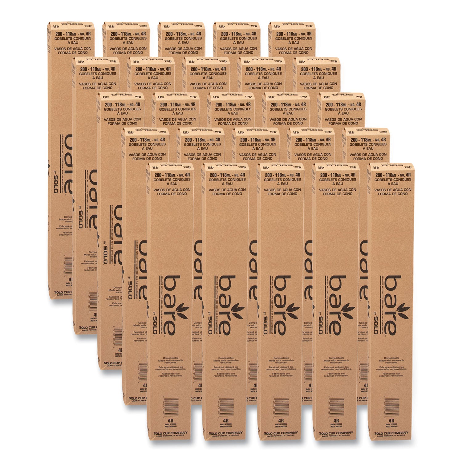 Cone Water Cups, Chipboard Box Inner Packaging, 4 oz, Paper, White, 200/Bag, 25 Bags/Carton