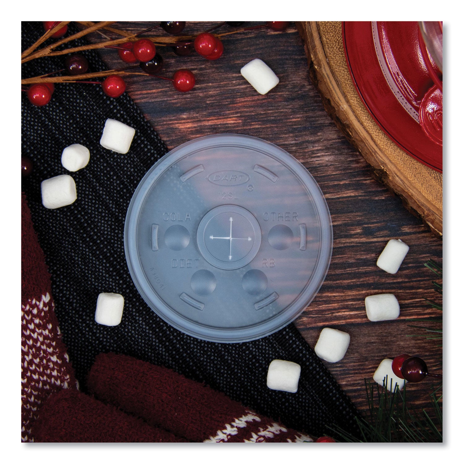 Plastic Lids for Foam Cups/Bowls/Containers, Flat with Straw Slot, Fits 6 oz to 14 oz, Translucent, 100/Pack, 10 Packs/Carton