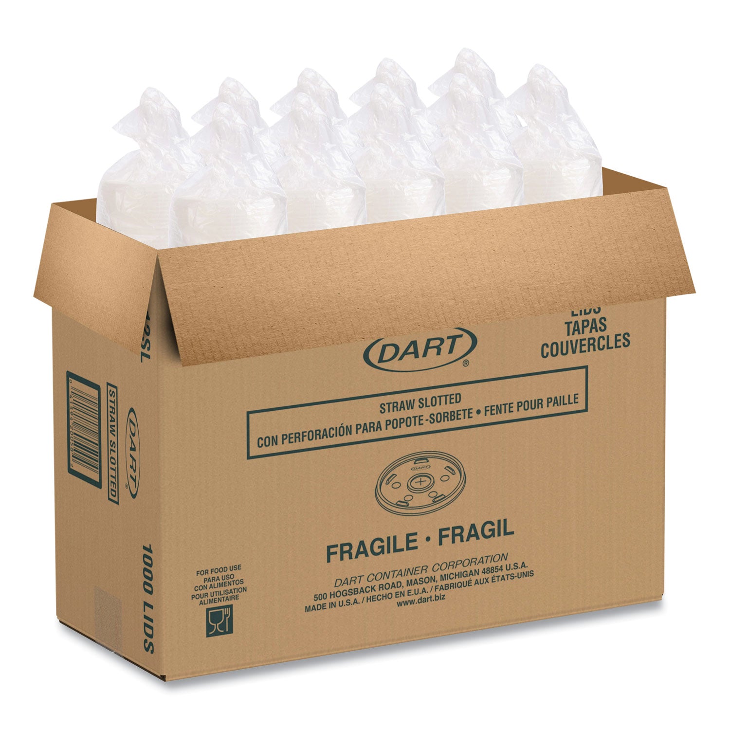 Plastic Lids for Foam Cups/Bowls/Containers, Flat with Straw Slot, Fits 6 oz to 14 oz, Translucent, 100/Pack, 10 Packs/Carton