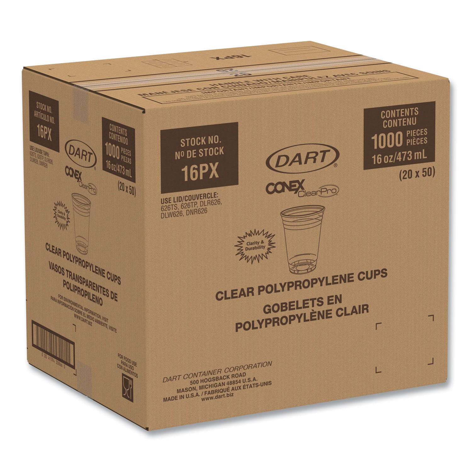 Conex ClearPro Plastic Cold Cups, 16 oz, Clear, 50/Pack, 20 Packs/Carton