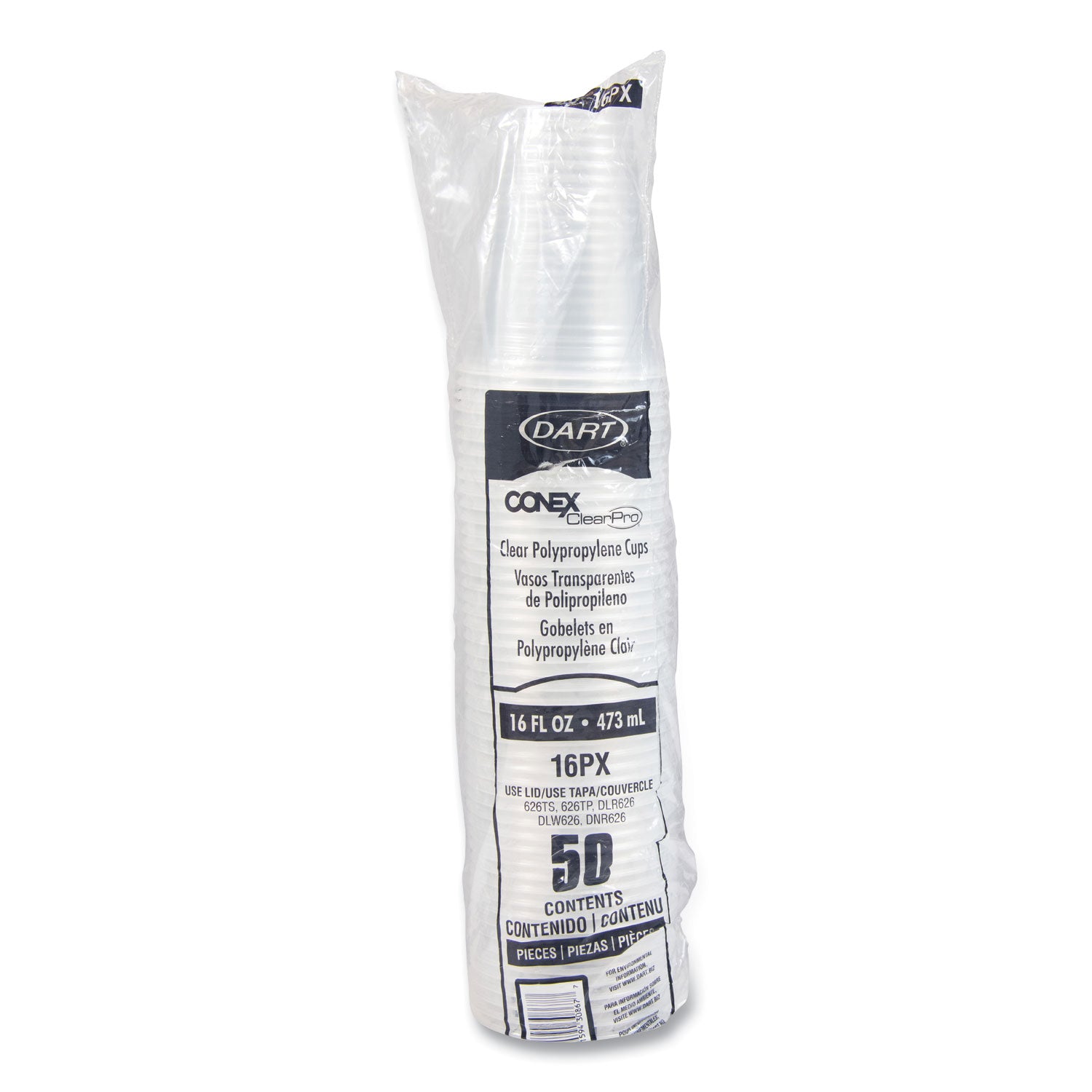 Conex ClearPro Plastic Cold Cups, 16 oz, Clear, 50/Pack, 20 Packs/Carton