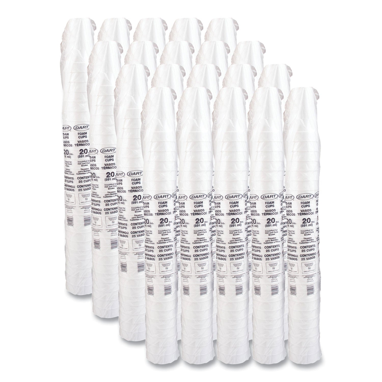 20 fl oz - Round - White - Foam - Beverage, Coffee, Cappuccino, Soft Drink, Juice, Hot Drink, Cold Drink, Iced Tea, Smoothie - 20/Pack - 25 / Carton