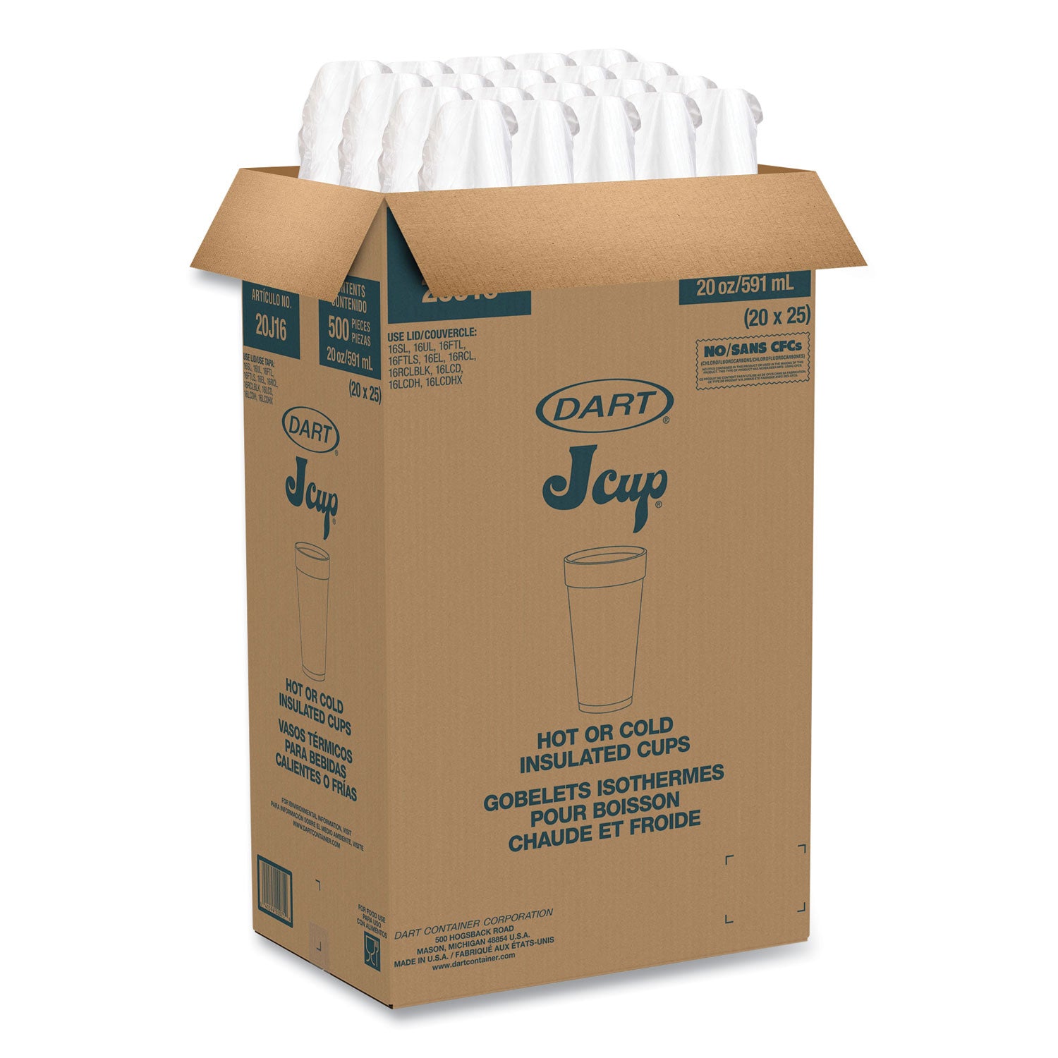 20 fl oz - Round - White - Foam - Beverage, Coffee, Cappuccino, Soft Drink, Juice, Hot Drink, Cold Drink, Iced Tea, Smoothie - 20/Pack - 25 / Carton