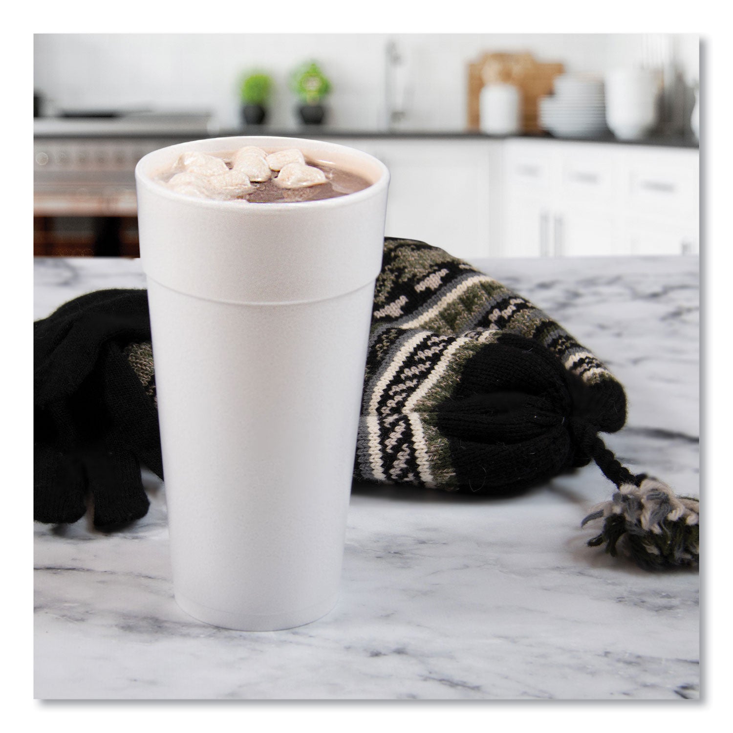 24 fl oz - Round - White - Foam - Coffee, Cappuccino, Tea, Hot Chocolate, Hot Cider, Juice, Soft Drink, Soda, Juice, Smoothie, Water - 20/Bag - 25 / Carton