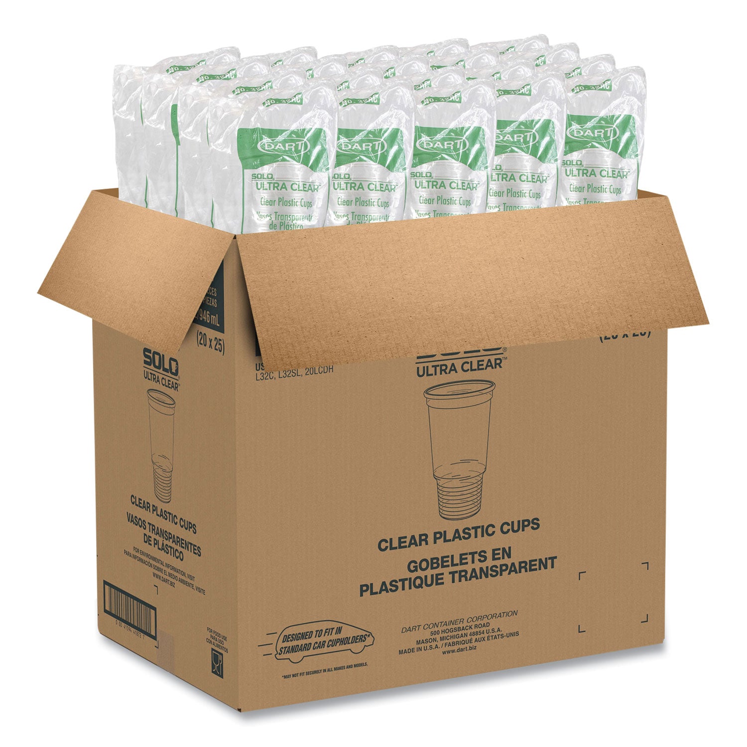 Ultra Clear Pedestal PET Cups, 32 oz, Plastic, Clear, 25/Bag, 20 Bags/Carton