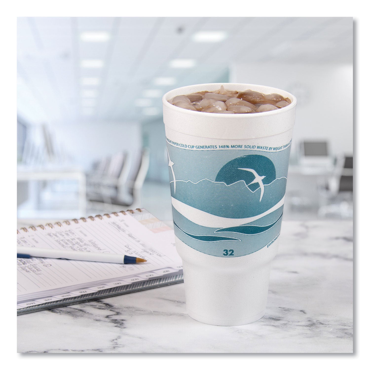 1 quart - Teal - Foam - Coffee, Soft Drink, Juice, Tea, Water, Hot Drink, Cold Drink - 16/Pack - 25 / Carton