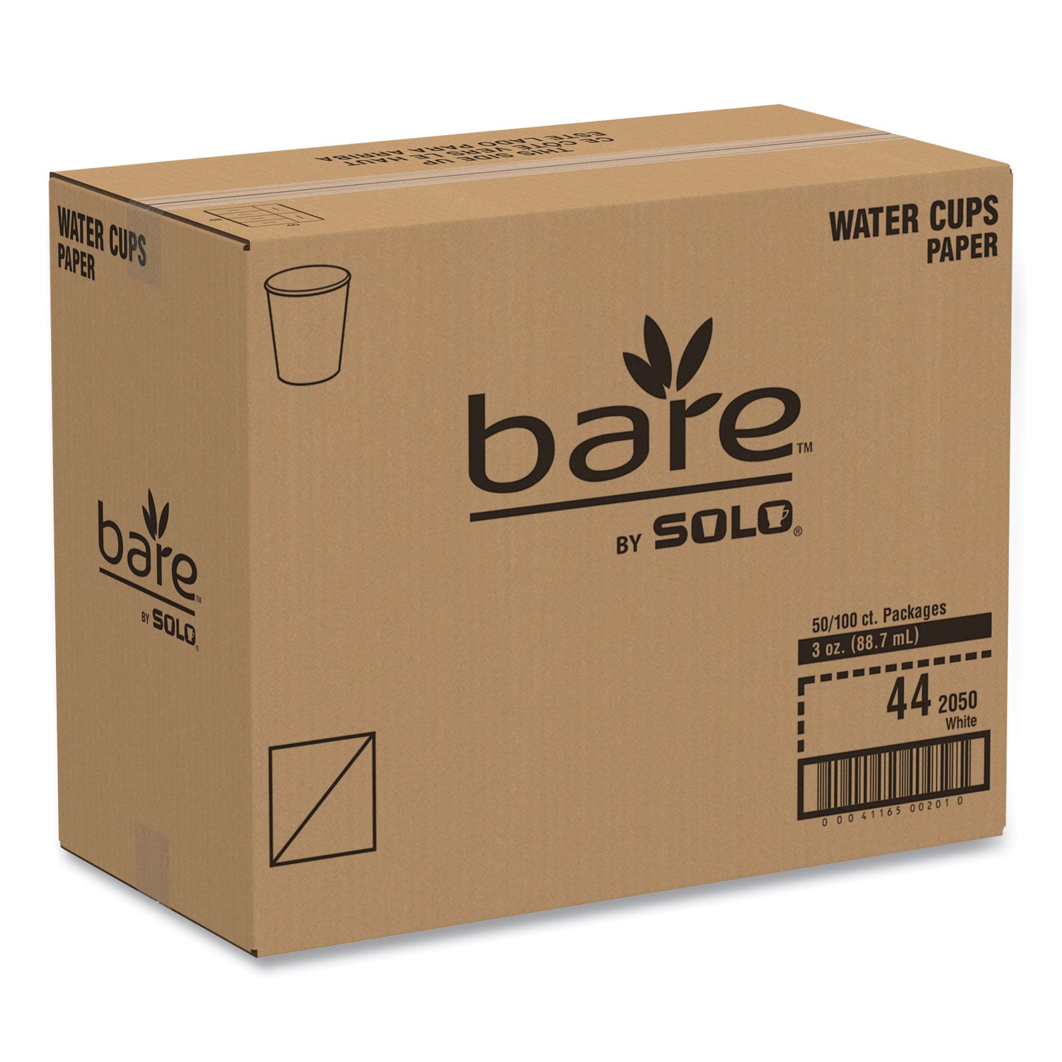 Paper Water Cups, 3 oz, White, 100/Bag, 50 Bags/Carton