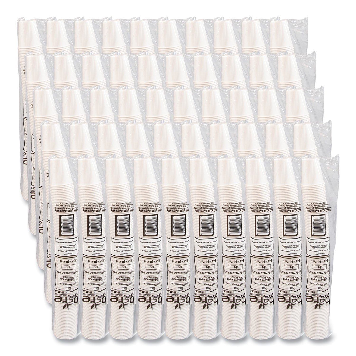 Paper Water Cups, 3 oz, White, 100/Bag, 50 Bags/Carton