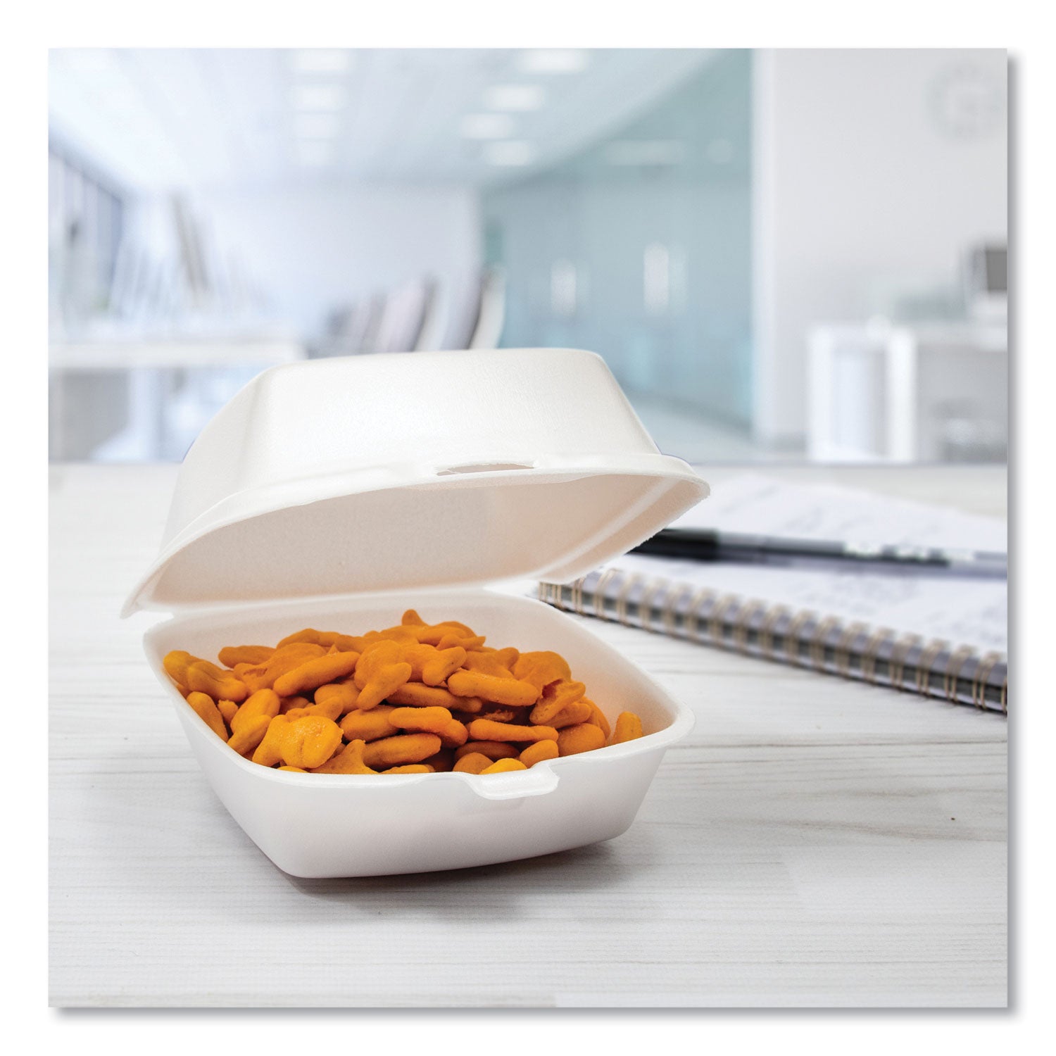 Foam Hinged Lid Containers, 5.38 X 5.5 X 2.88, White, 500/carton