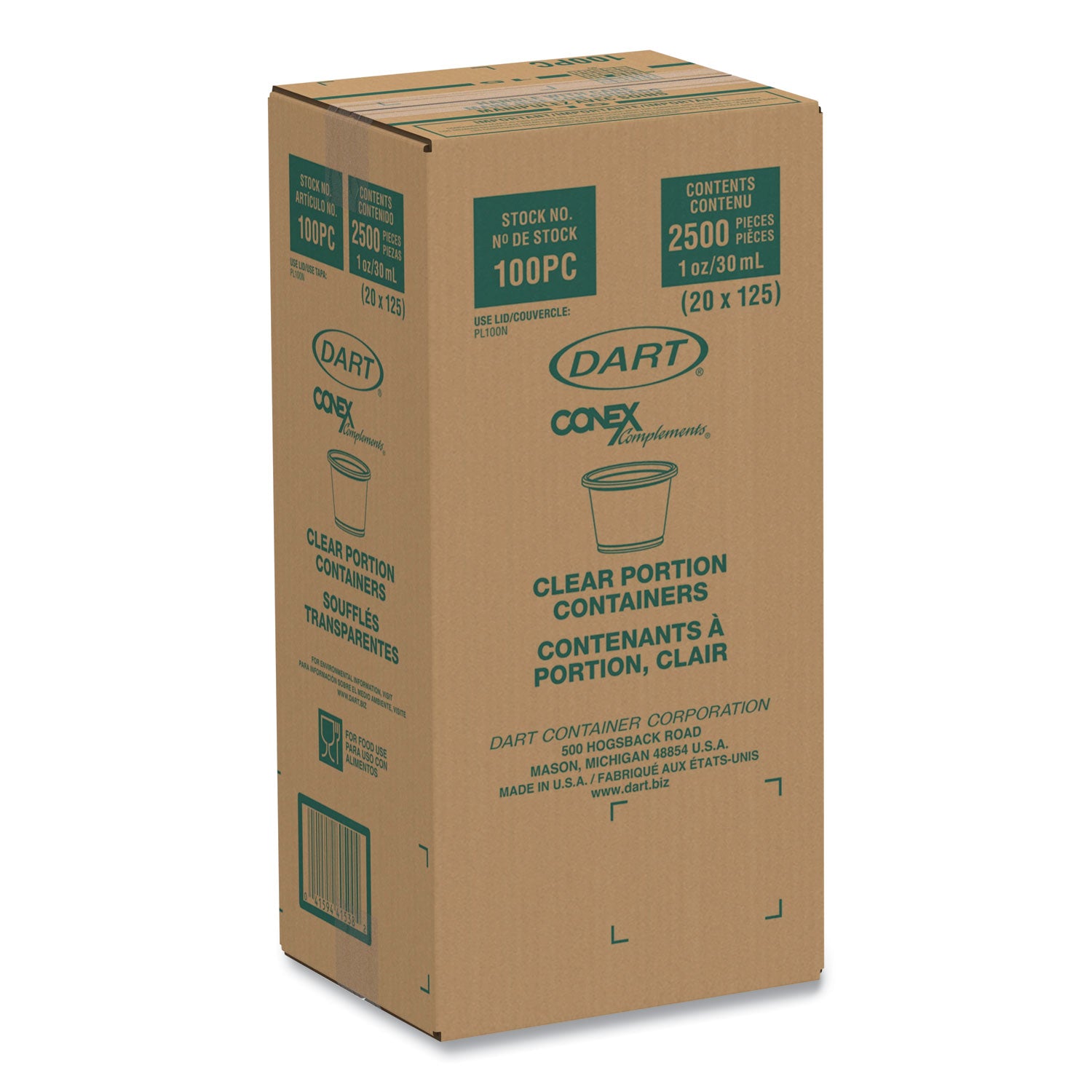 Conex Complements Portion/Medicine Cups, 1 oz, Plastic, Clear, 125/Bag, 20 Bags/Carton