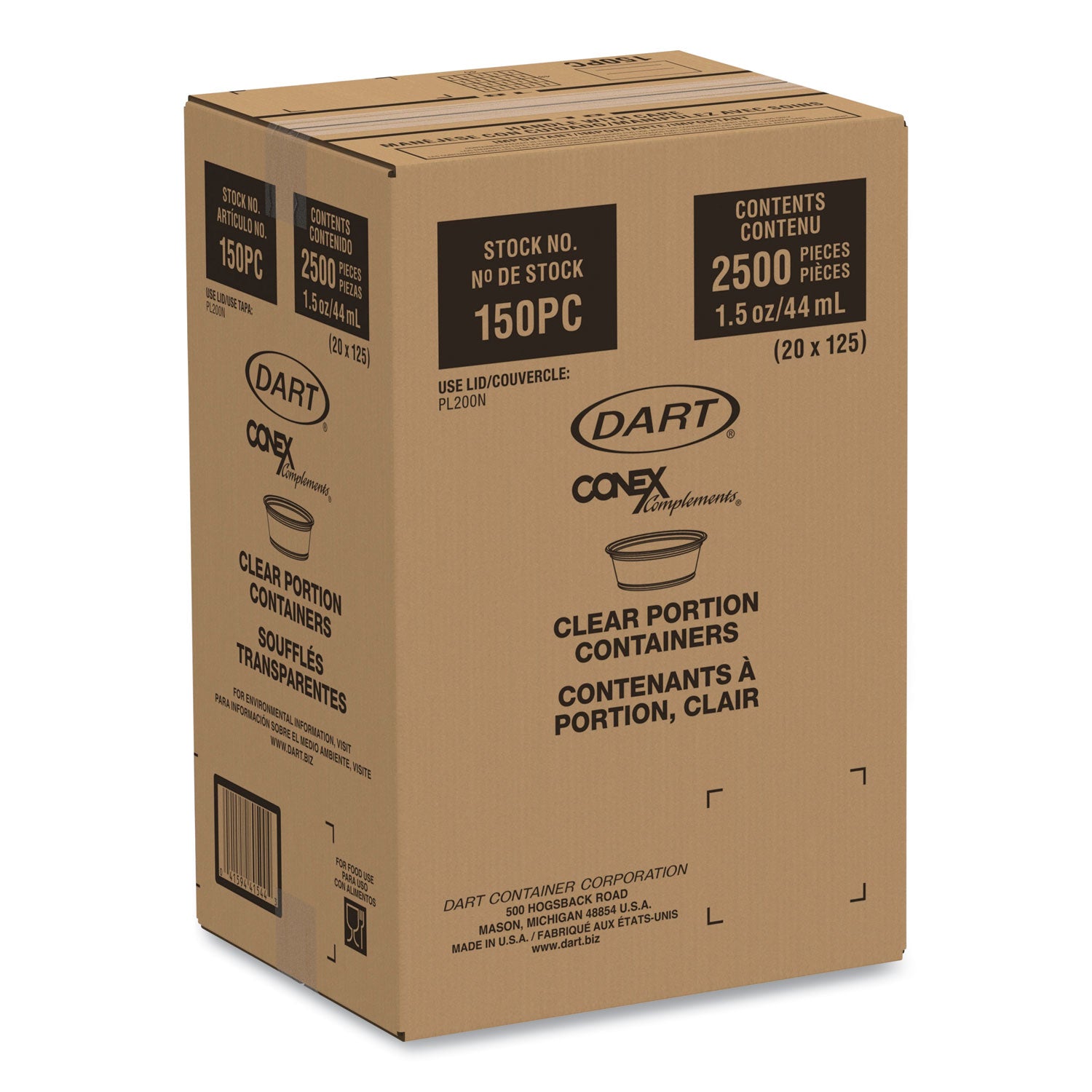 Conex Complements Portion/Medicine Cups, 1.5 oz, Plastic, Translucent, 125/Bag, 20 Bags/Carton