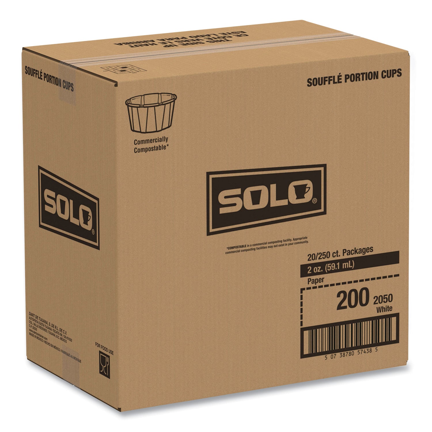 Paper Portion Cups, 2 oz, White, 250/Bag, 20 Bags/Carton