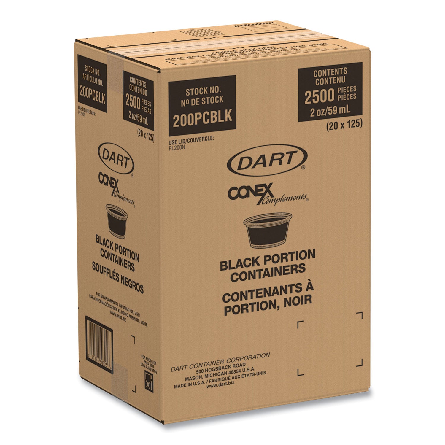 Conex Complements Portion/Medicine Cups, 2 oz, Plastic, Black, 125/Bag, 20 Bags/Carton