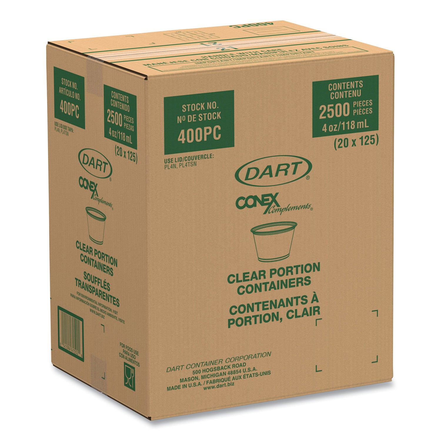 Serving, Transporting - White, Clear - Polypropylene Body - 125/Pack - 20 / Carton