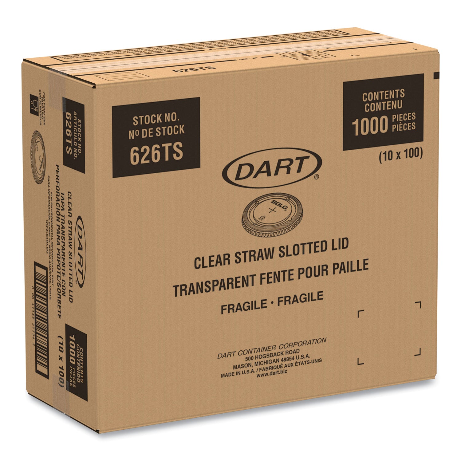 PETE Flat Straw-Slot Cold Cup Lids, Fits 16 oz to 24 oz Cold Cups, Plastic, Clear, 100/Pack, 10 Packs/Carton