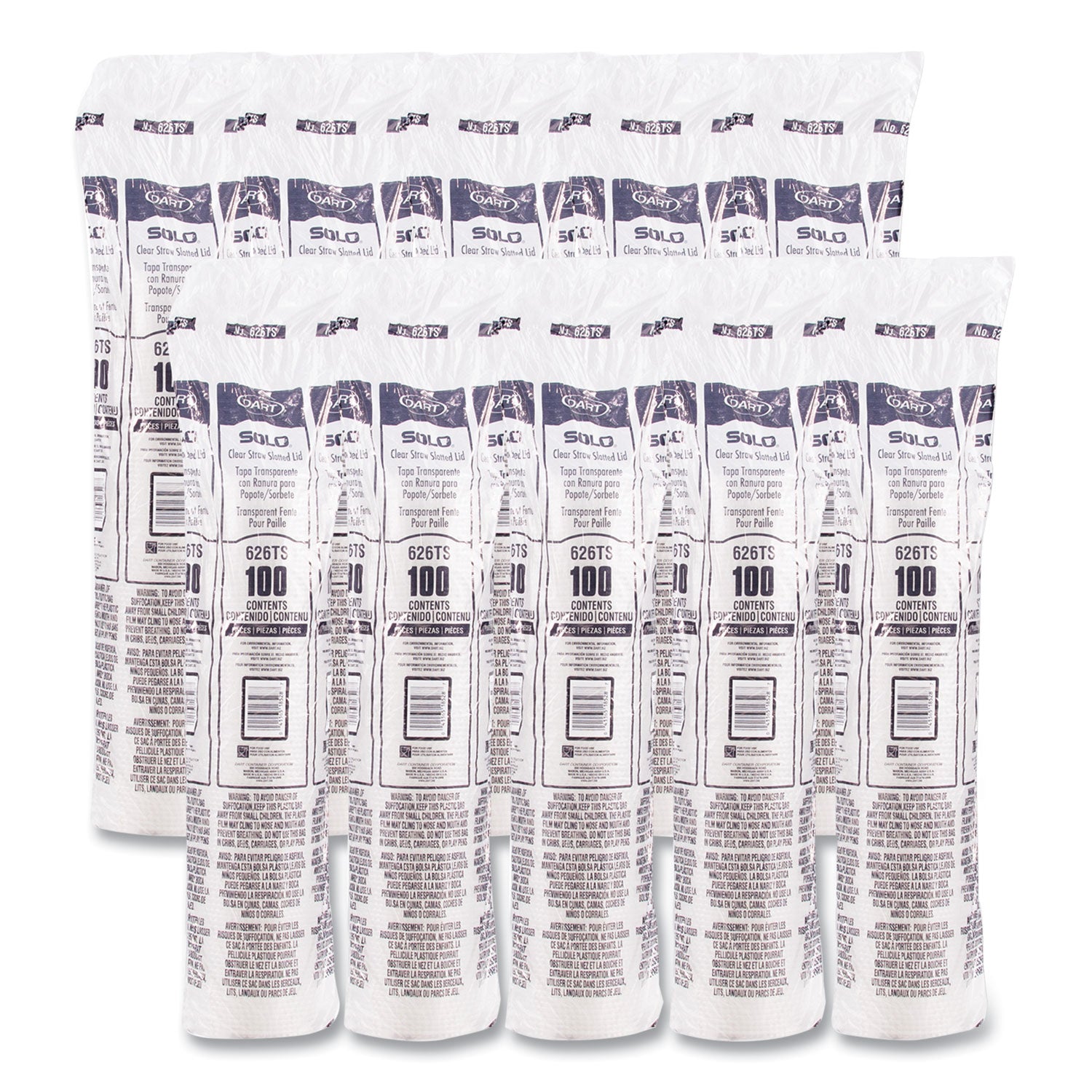 PETE Flat Straw-Slot Cold Cup Lids, Fits 16 oz to 24 oz Cold Cups, Plastic, Clear, 100/Pack, 10 Packs/Carton