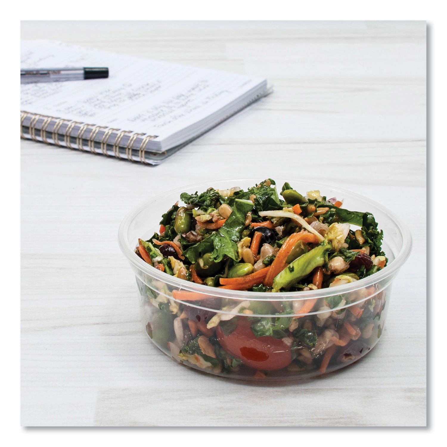 Bare Eco-Forward RPET Deli Containers, ProPlanet Seal, 8 oz, 4.6" Diameter x 1.8" h, Clear, Plastic, 500/Carton