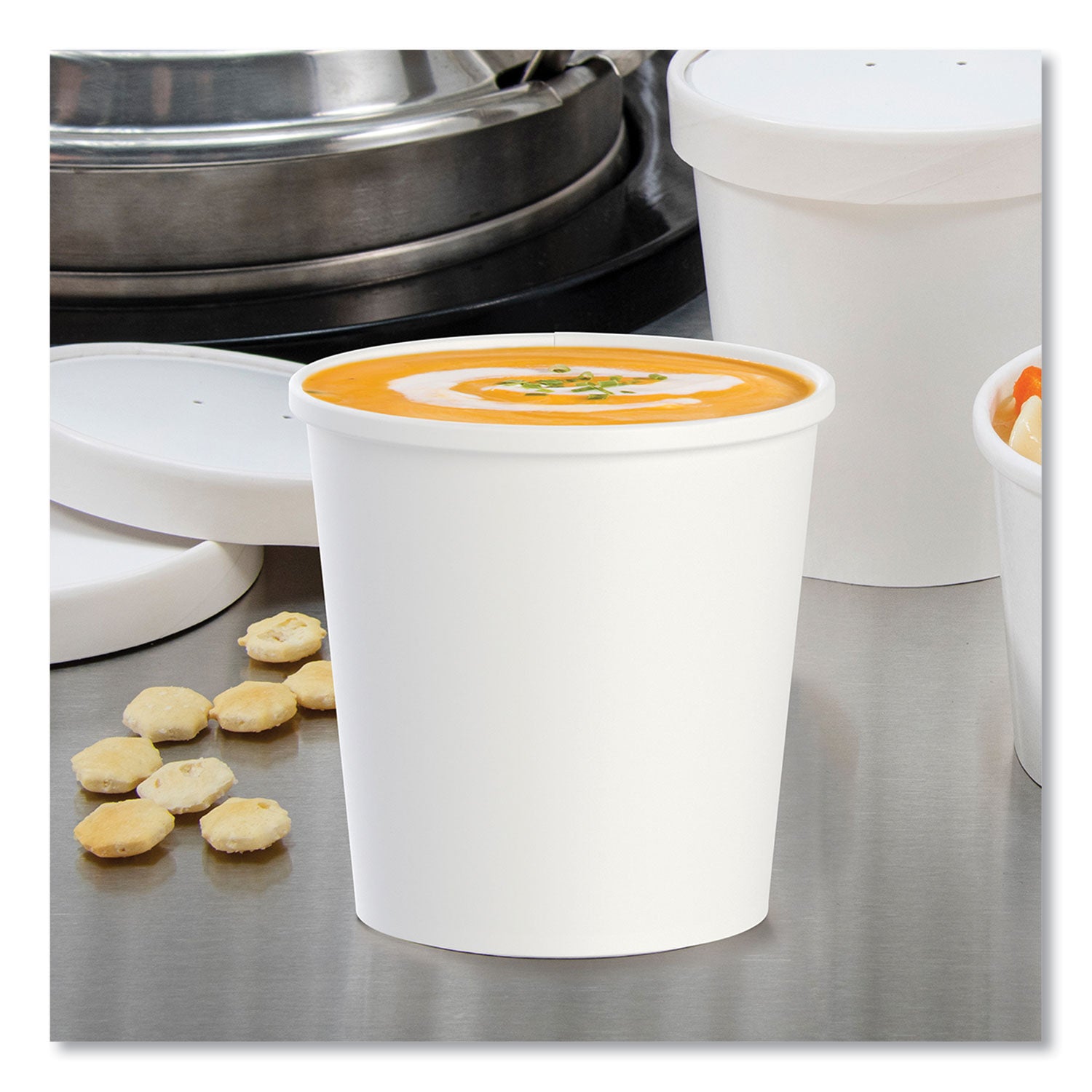 Flexstyle Double Poly Paper Containers, 16 oz, White, Paper, 25/Pack, 20 Packs/Carton