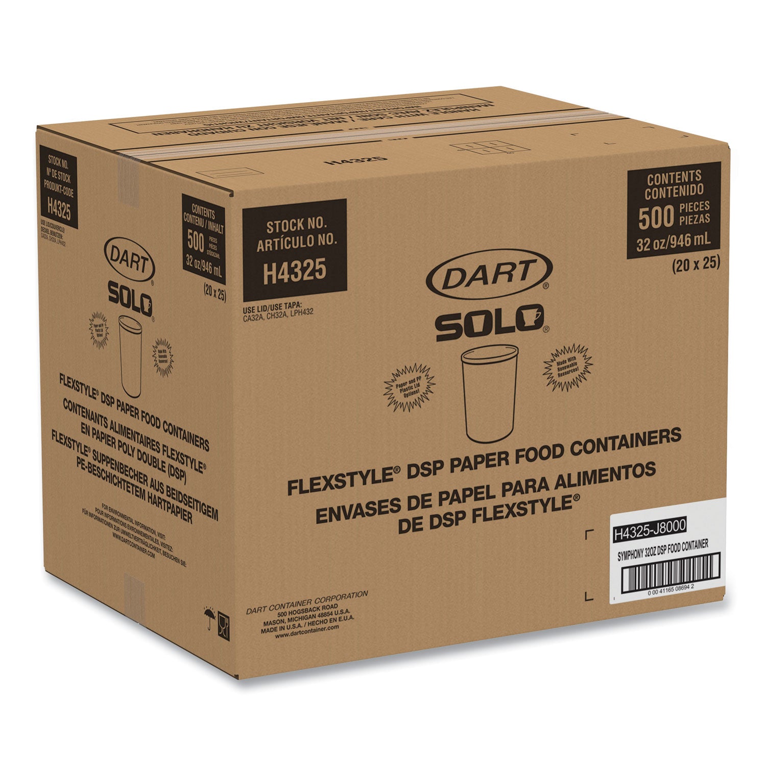 Flexstyle Double Poly Paper Containers, 32 oz, Symphony Design, Paper, 25/Pack, 20 Packs/Carton