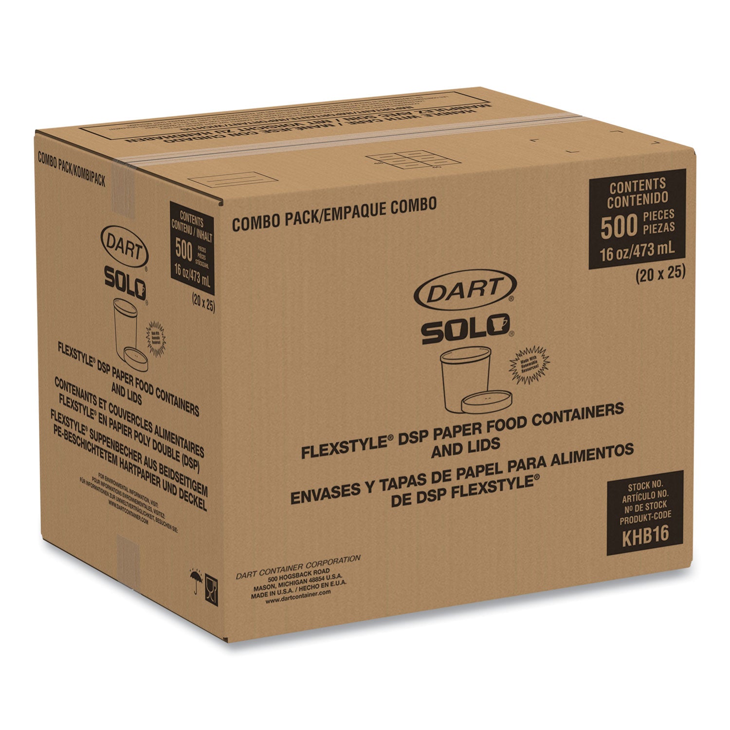 Flexstyle Double Poly Food Combo Packs, 16 oz, Symphony, Paper, 25 Combos/Sleeve, 10 Sleeves/Carton