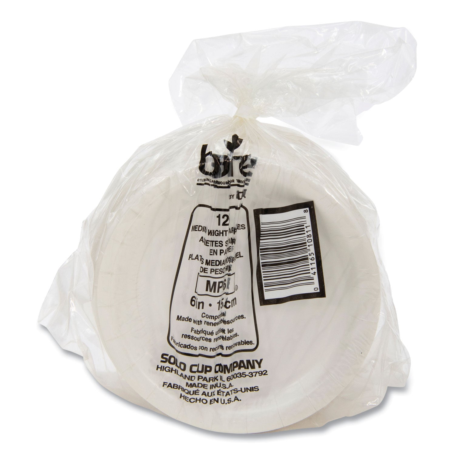 Bare Eco-Forward Clay-Coated Paper Plate, ProPlanet Seal, 6" dia, White/Brown/Green, 1,000/Carton