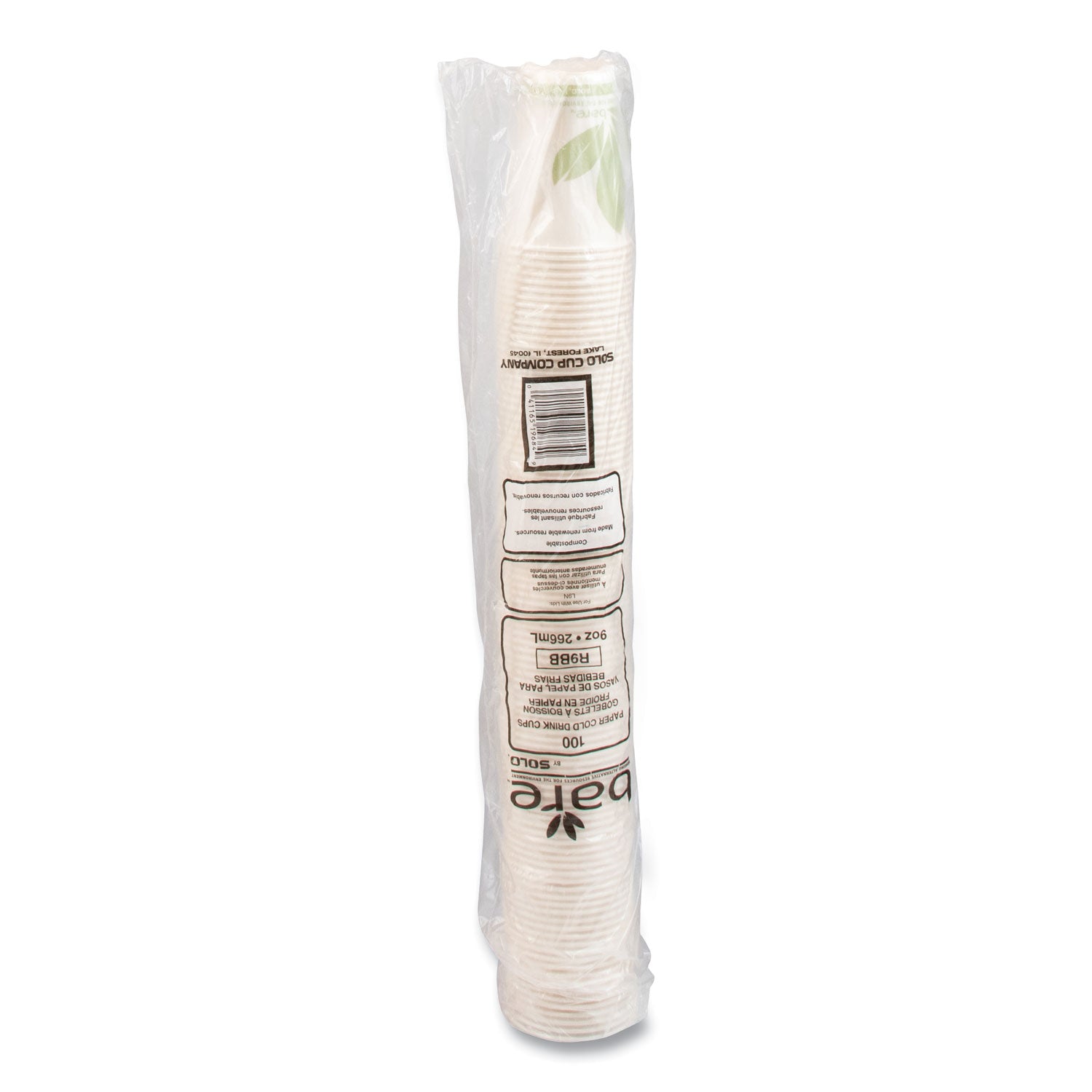 Bare Eco-Forward Paper Cold Cups, 9 oz, Green/White, 100/Sleeve, 20 Sleeves/Carton