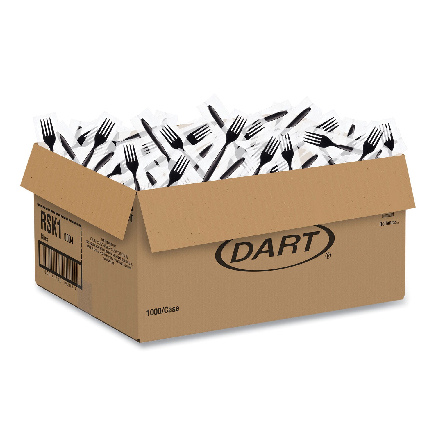 Reliance Mediumweight Cutlery, Fork, Plastic, Black, 1,000/Carton