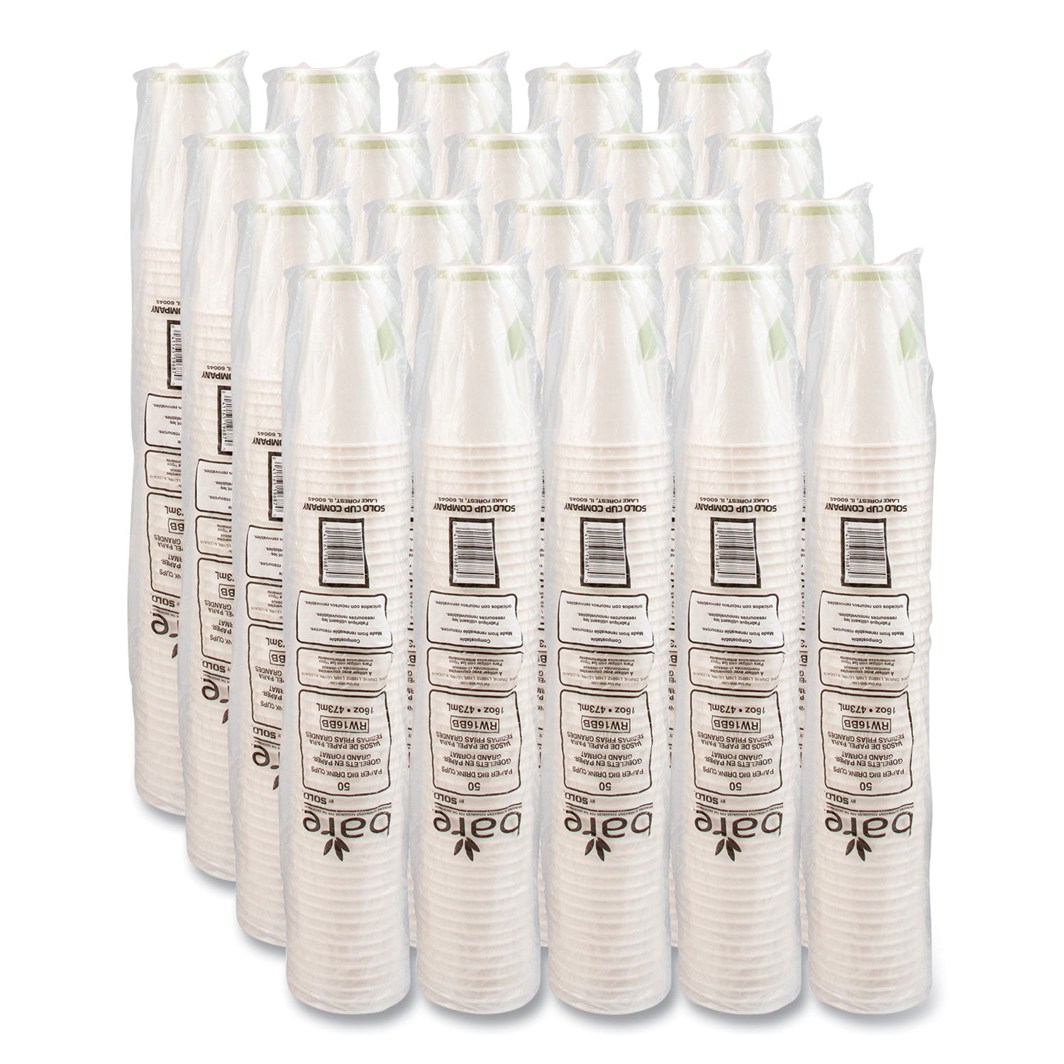 Bare Eco-Forward Paper Cold Cups, 16 oz, Green/White, 100/Sleeve, 10 Sleeves/Carton