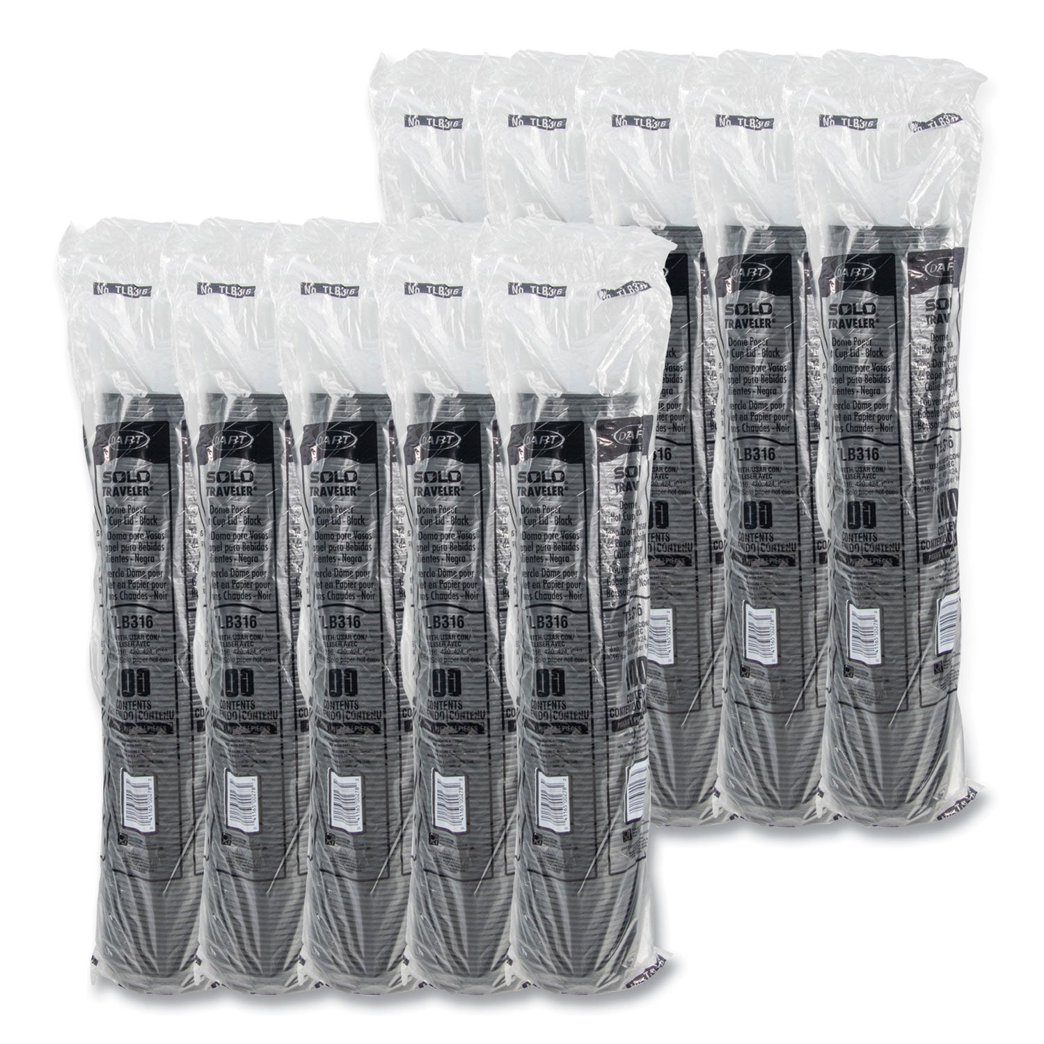 Traveler Cappuccino Style Dome Lid, Fits 10 oz to 24 oz Hot Cups, Plastic, Black, 100/Sleeve, 10 Sleeves/Carton