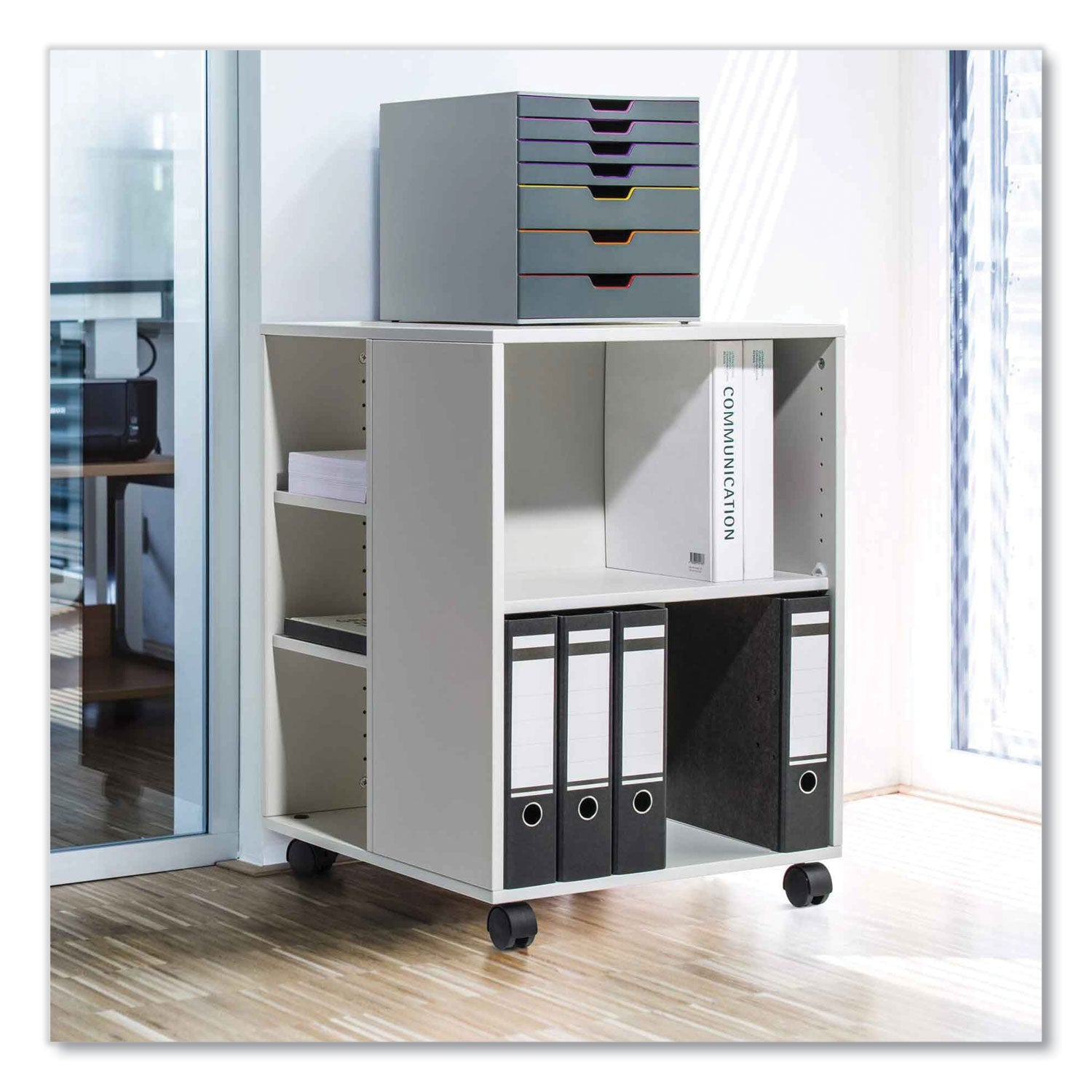 DURABLE Multifunction Trolley, 6 Shelves, 132 lb Capacity, 4 Casters, Wood, Gray, 20.79" W x 23.31" D x 29.45" H, 1 Each
