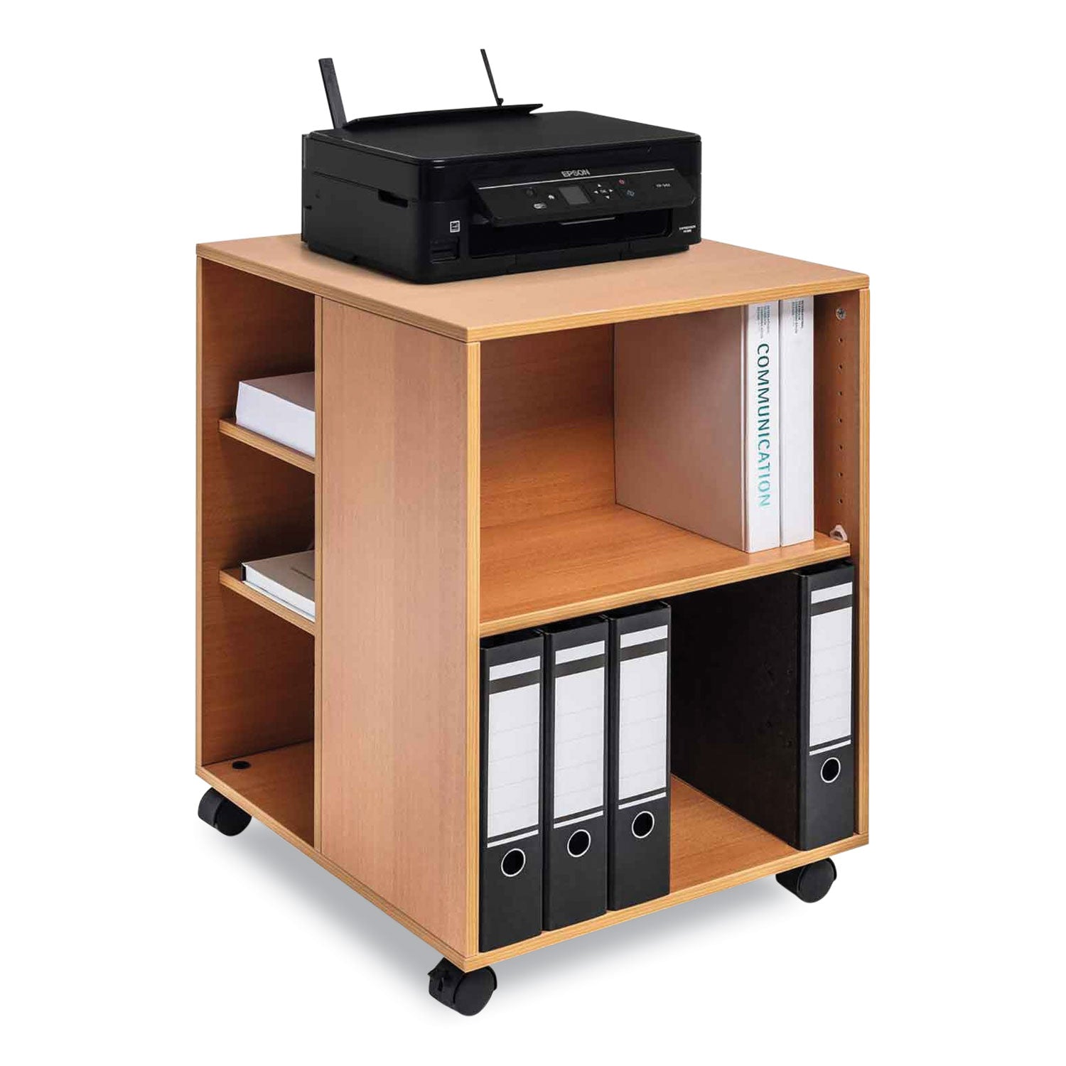 DURABLE Multifunction Trolley, 6 Shelves, 132 lb Capacity, 4 Casters, Wood, Beech, 20.79" W x 23.31" D x 29.45" H, 1 Each