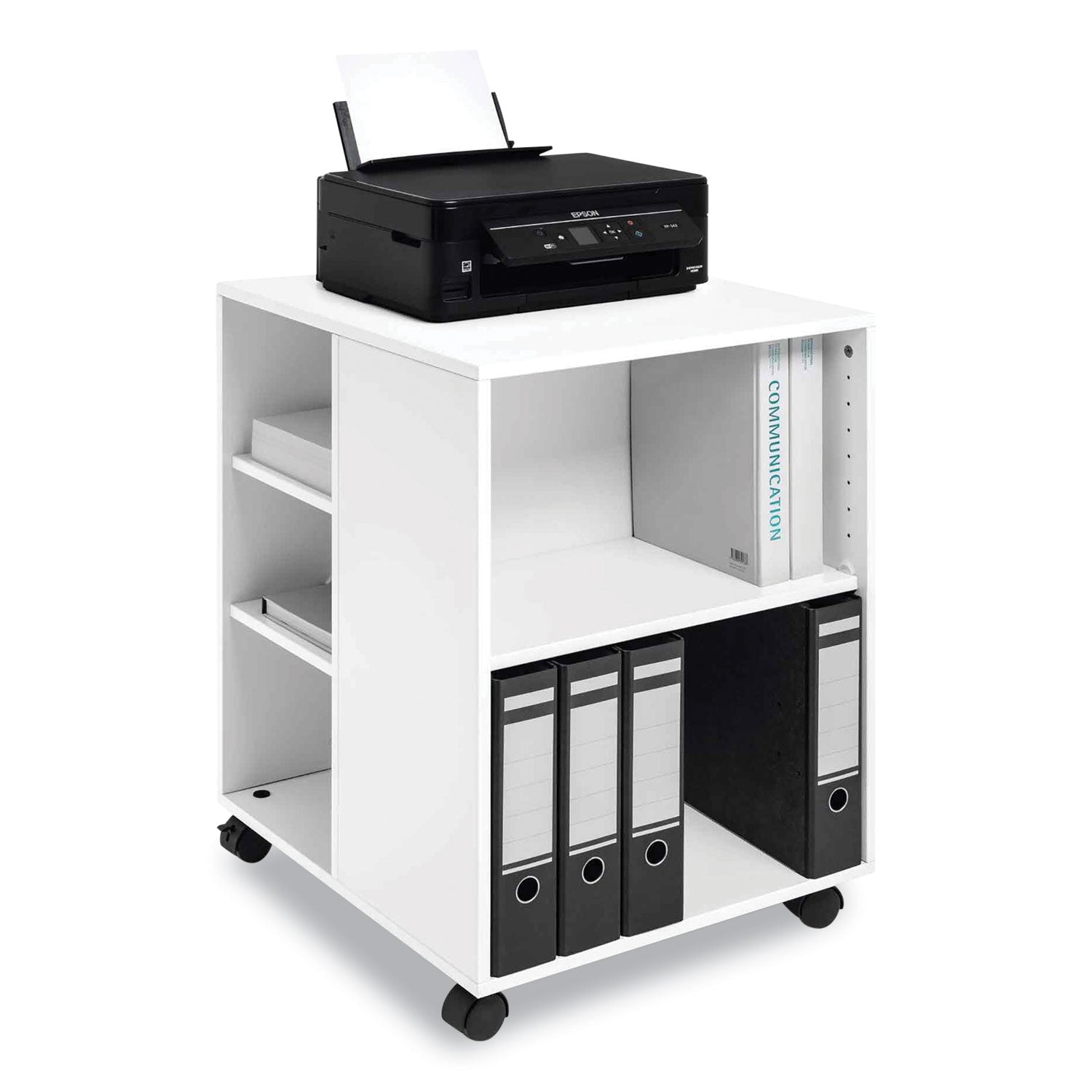 DURABLE Multifunction Trolley, 6 Shelves, 132 lb Capacity, 4 Casters, Wood, White, 20.79"W x 23.31"D x 29.45"H, 1 Each