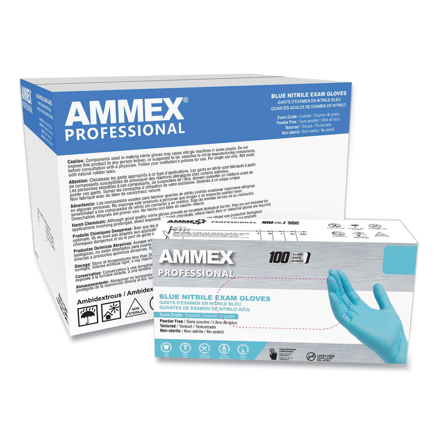 Nitrile Exam Gloves, Powder-Free, 3 mil, Large, Light Blue, 100/Box, 10 Boxes/Carton